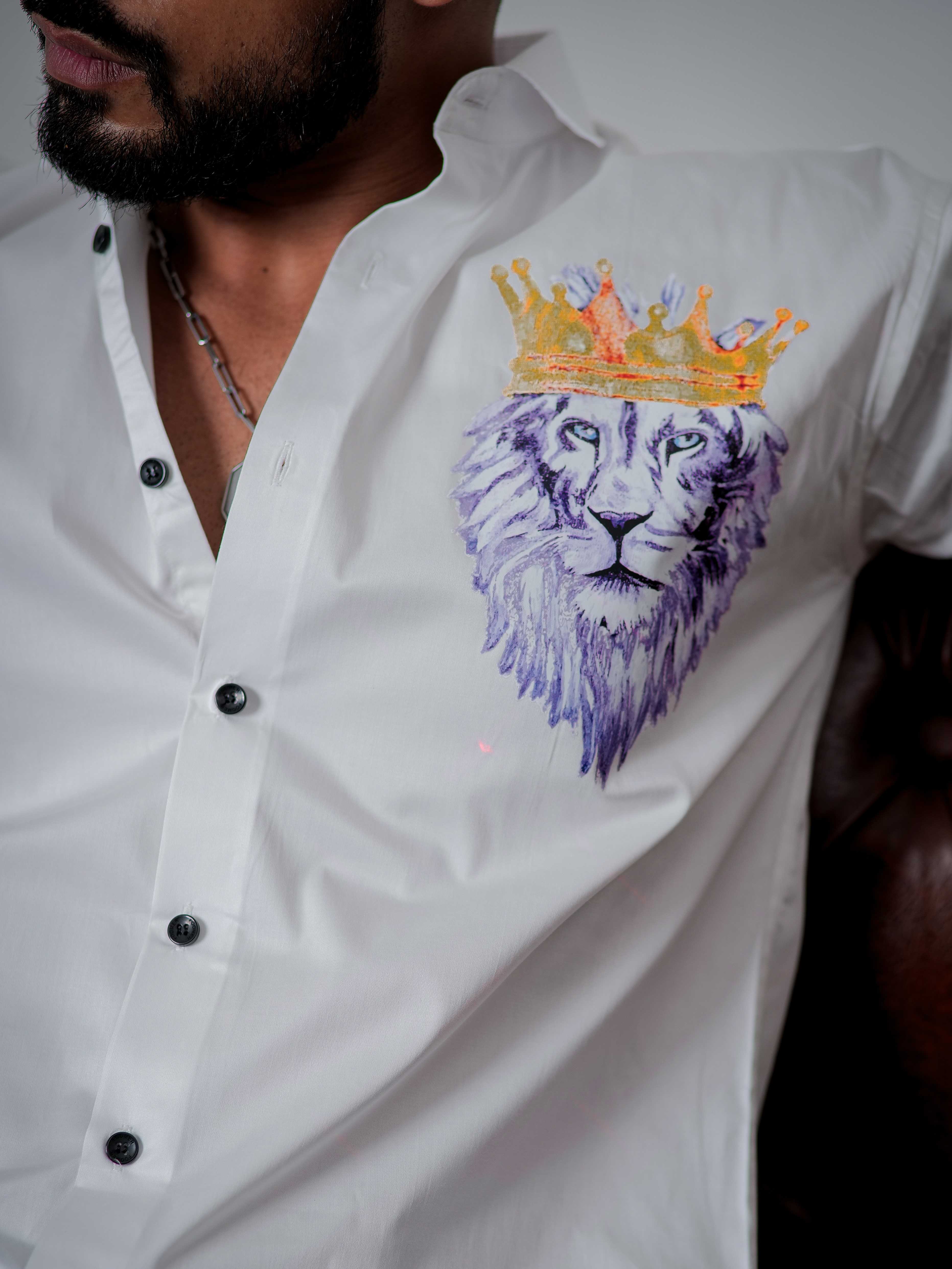 White Club Wear Printed Satin Cotton Shirt - Image 2