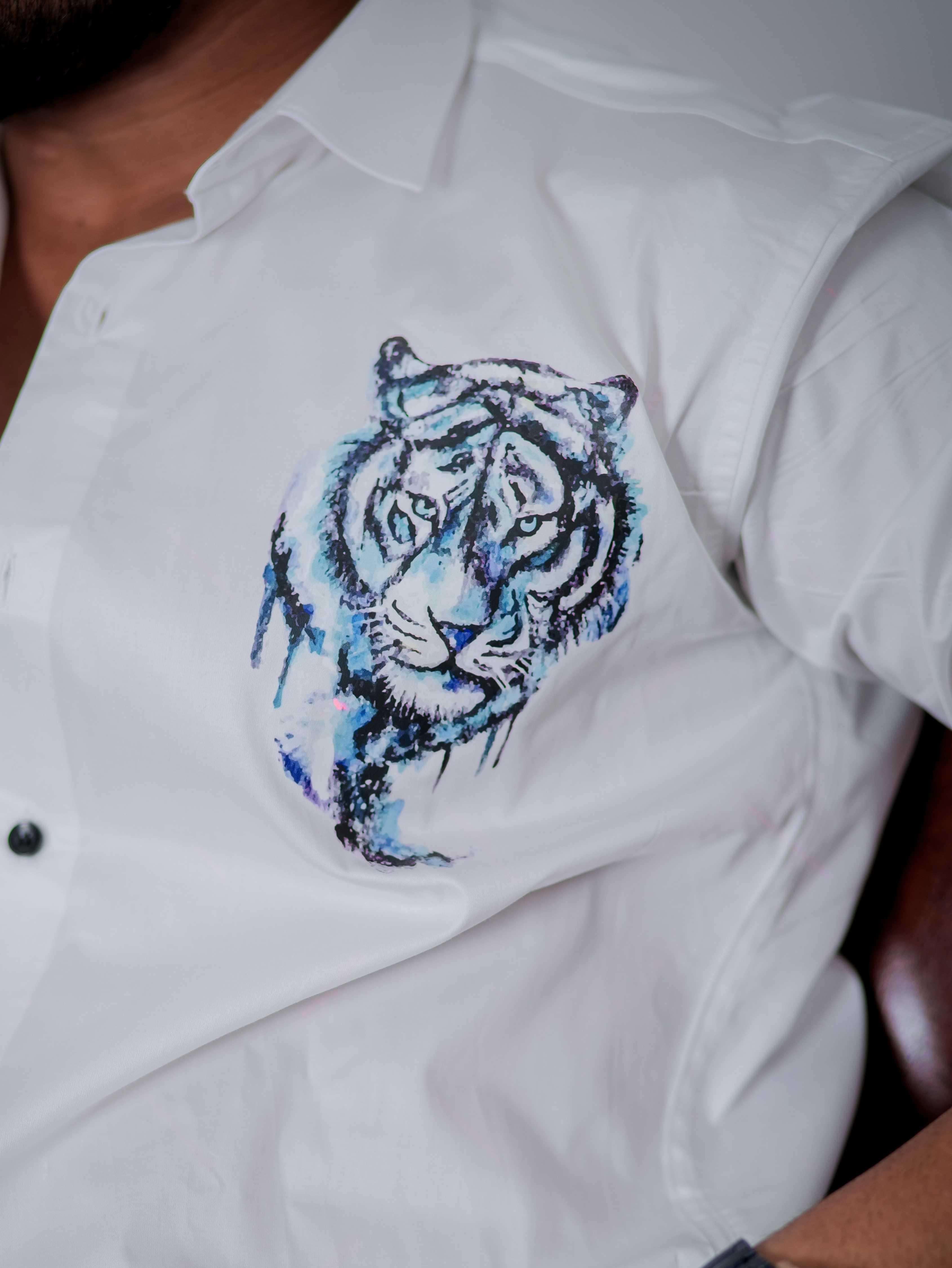 White Club Wear Printed Satin Cotton Shirt - Image 2