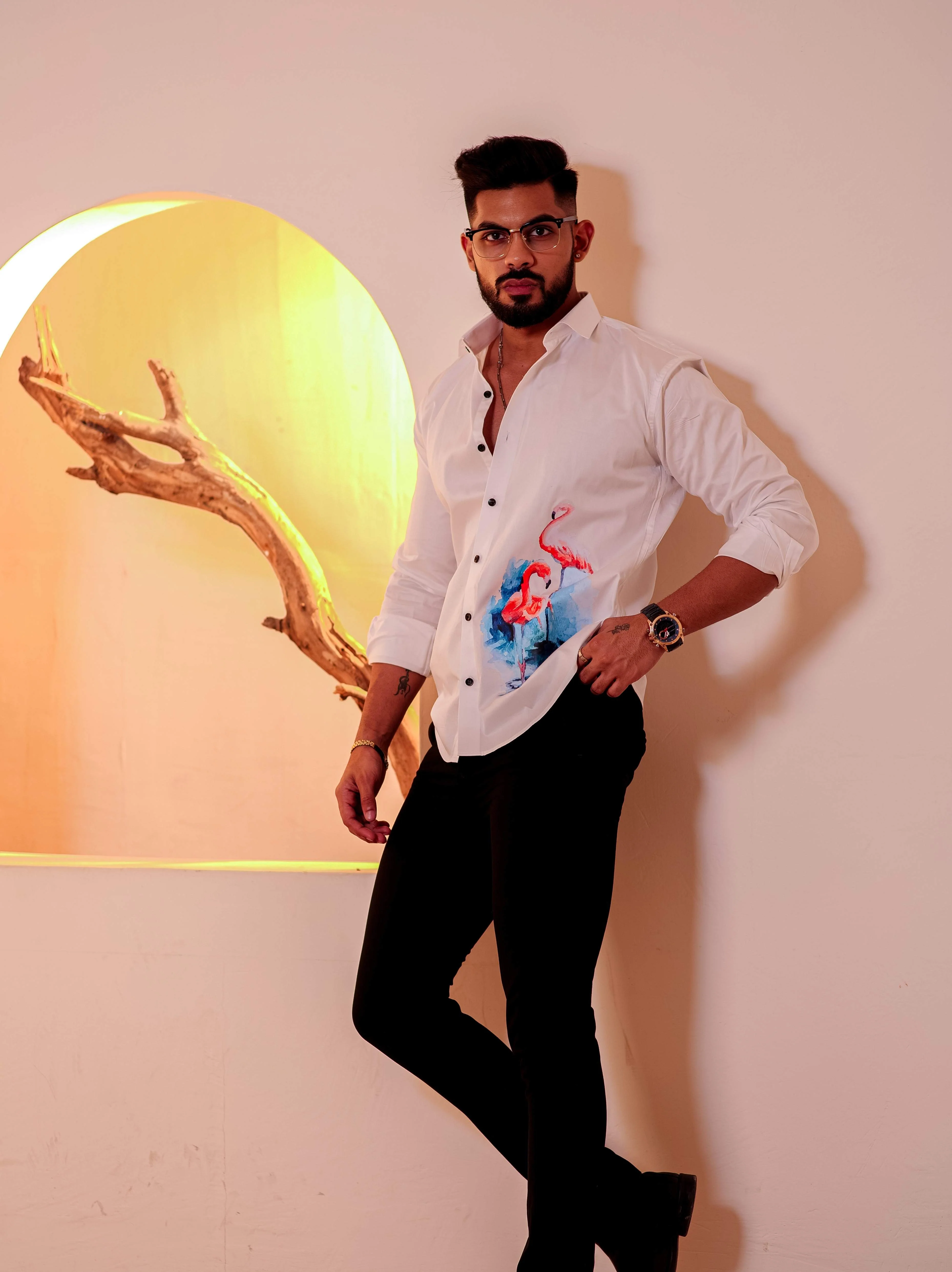 White Club Wear Printed Satin Cotton Shirt - Image 7