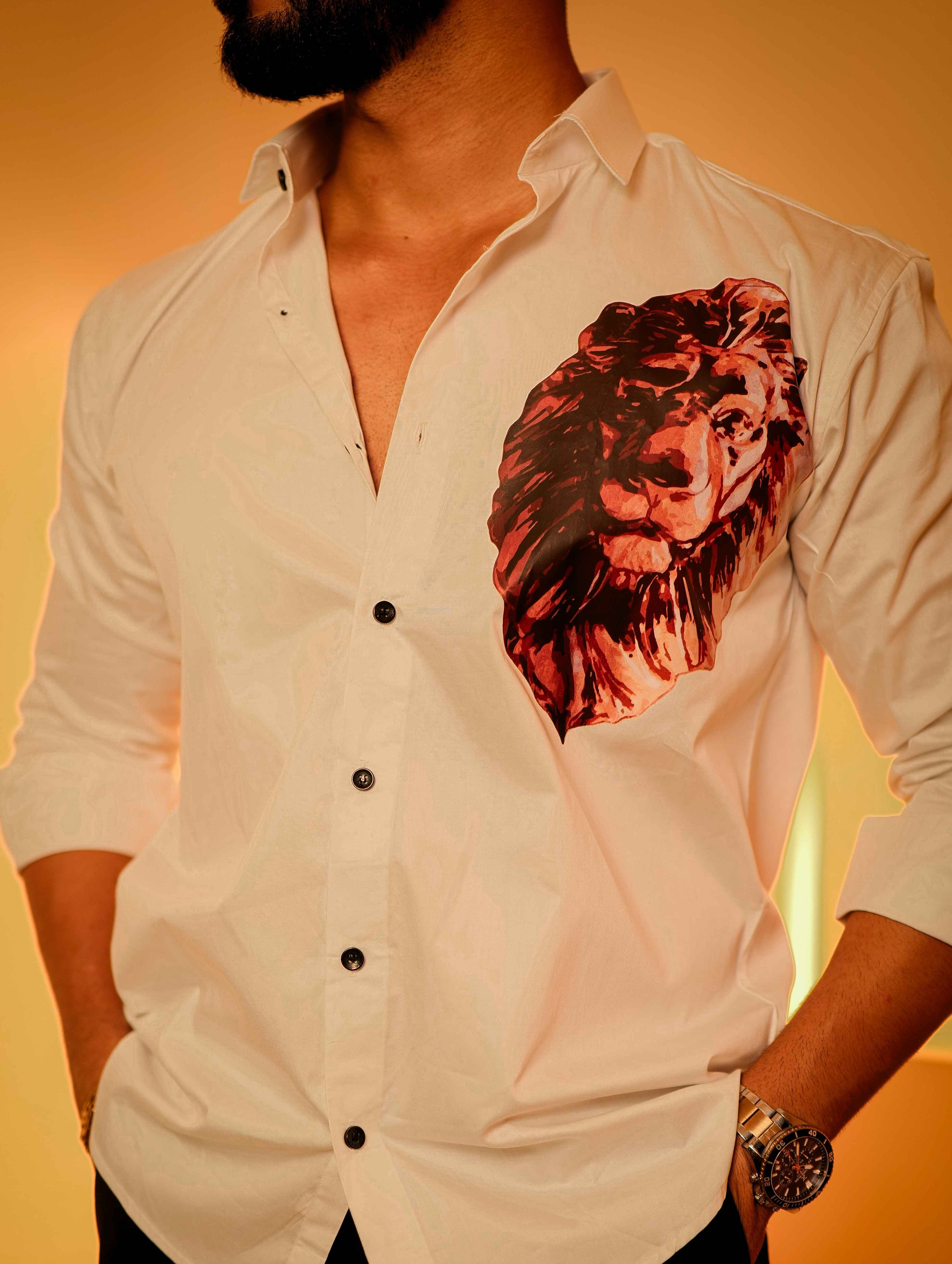 White Club Wear Printed Satin Cotton Shirt - Image 2