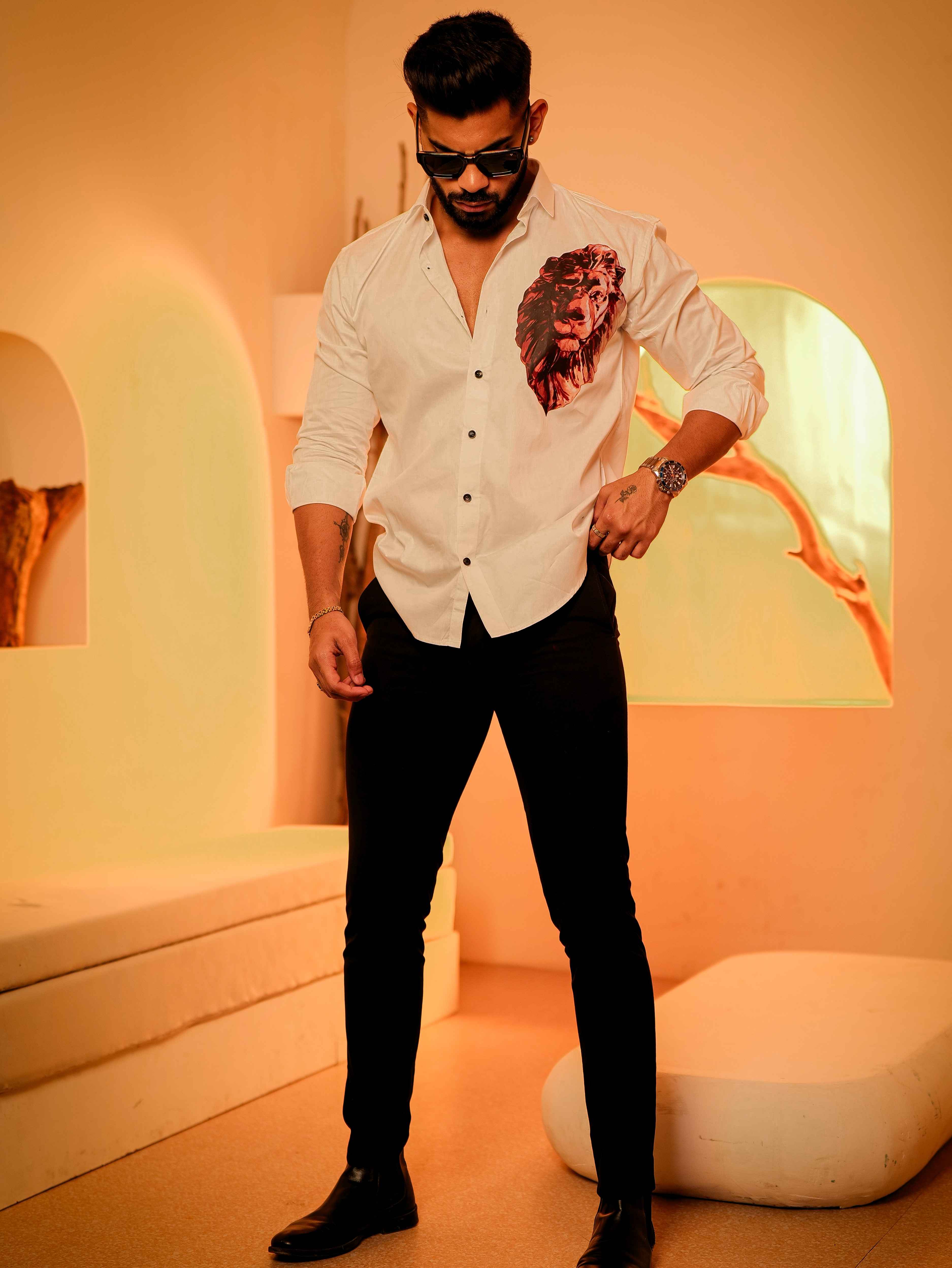 White Club Wear Printed Satin Cotton Shirt - Image 4