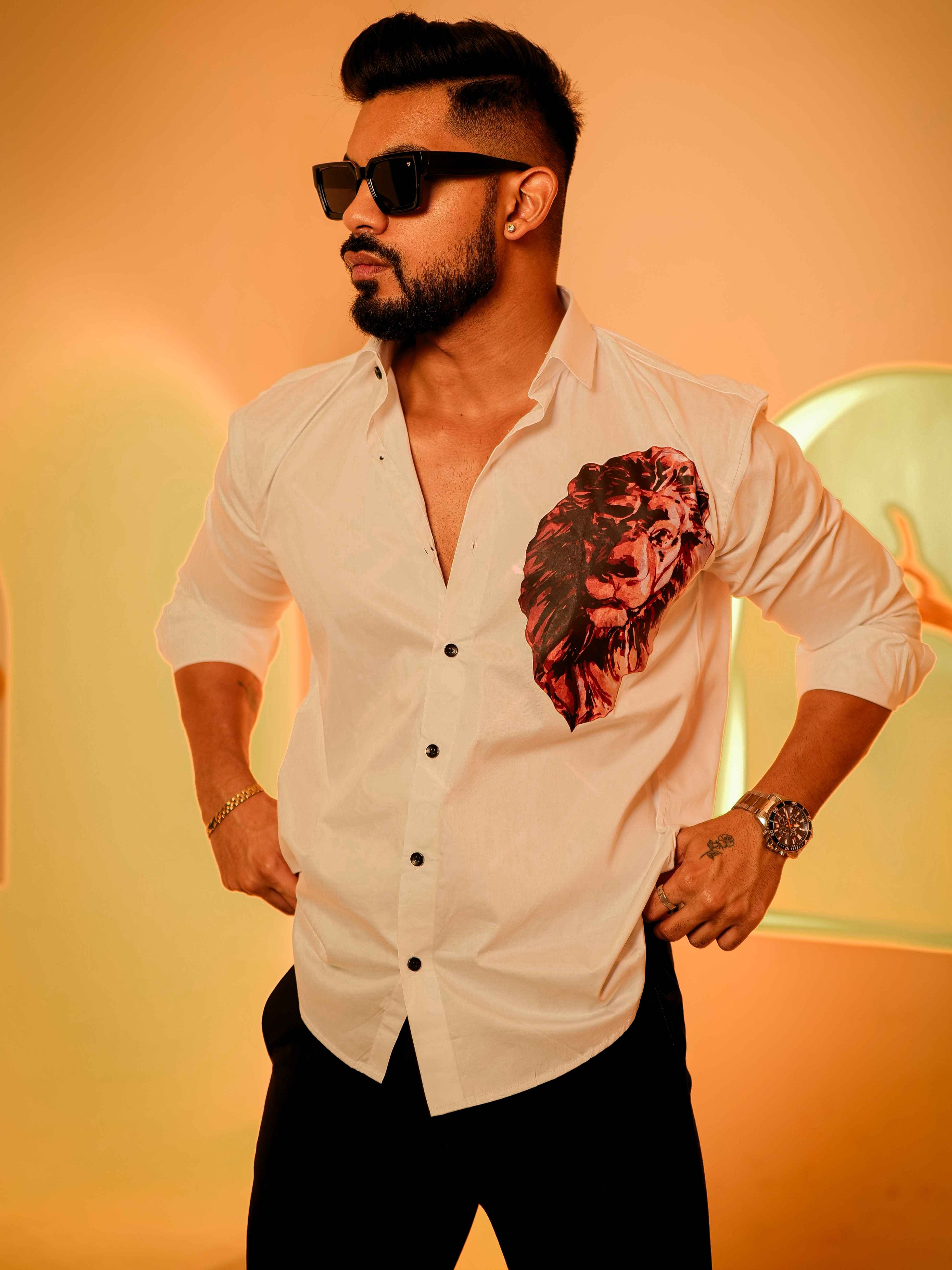 White Club Wear Printed Satin Cotton Shirt - Image 5