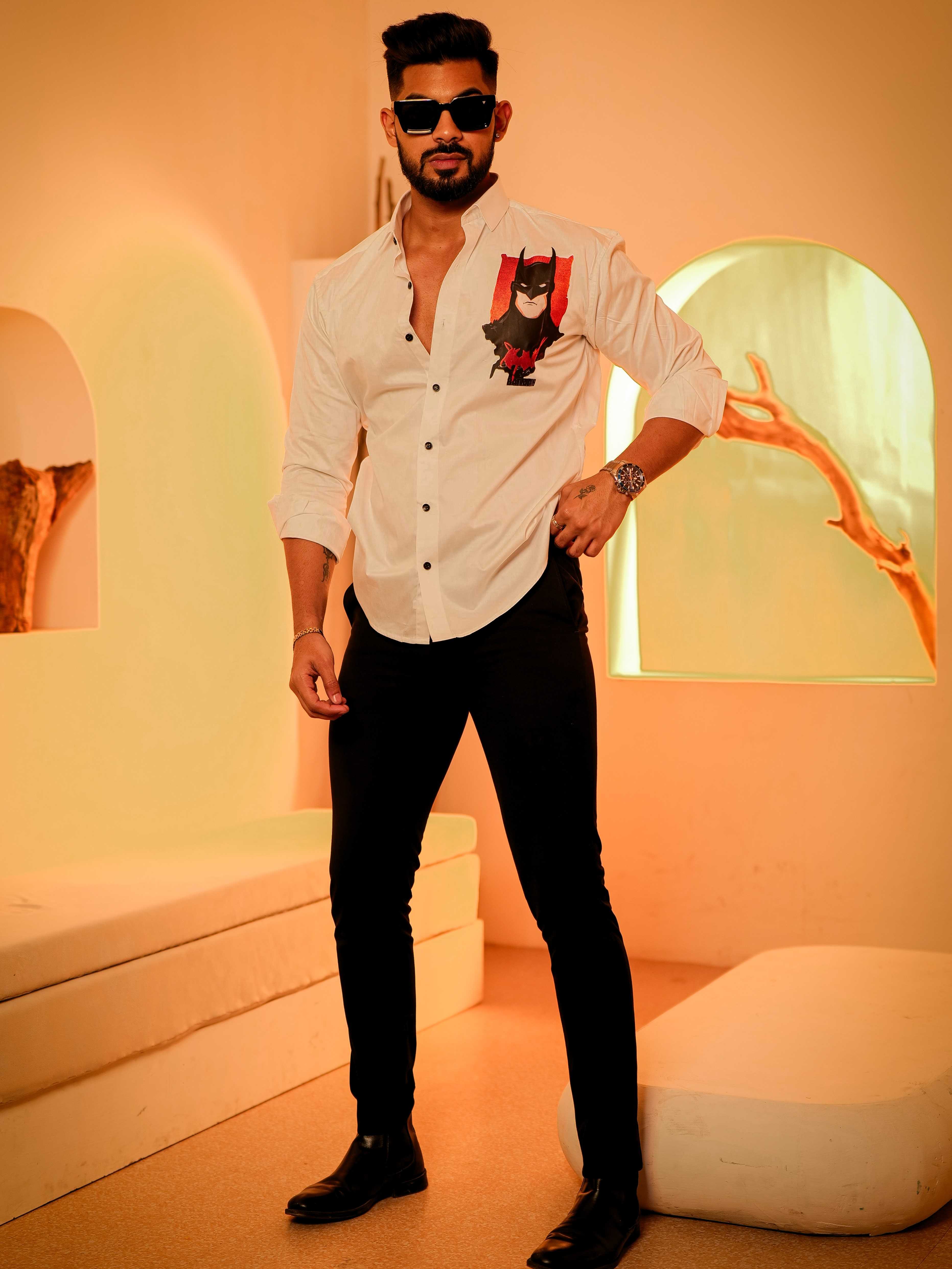 White Club Wear Printed Satin Cotton Shirt - Image 4