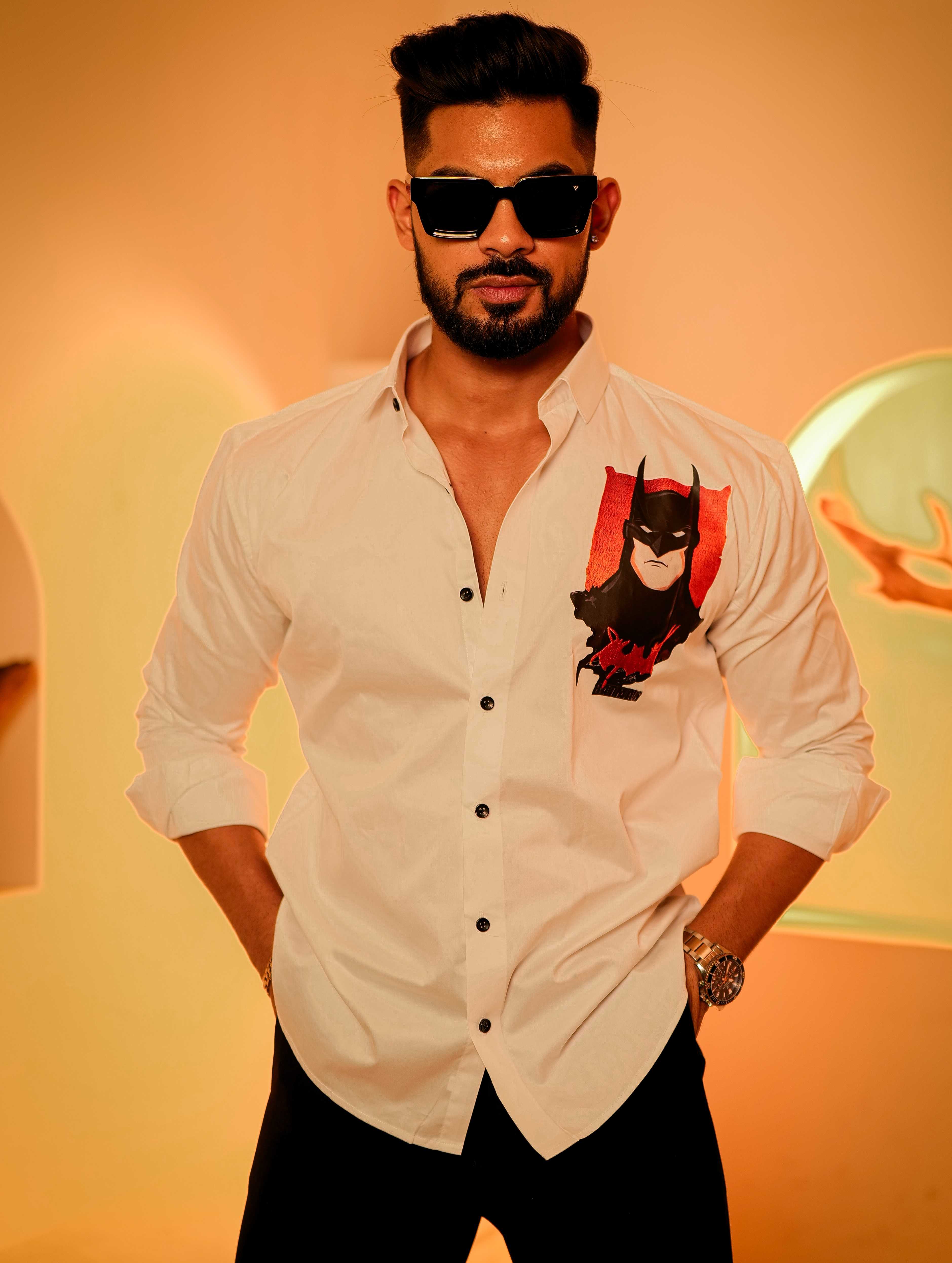 White Club Wear Printed Satin Cotton Shirt - Image 7