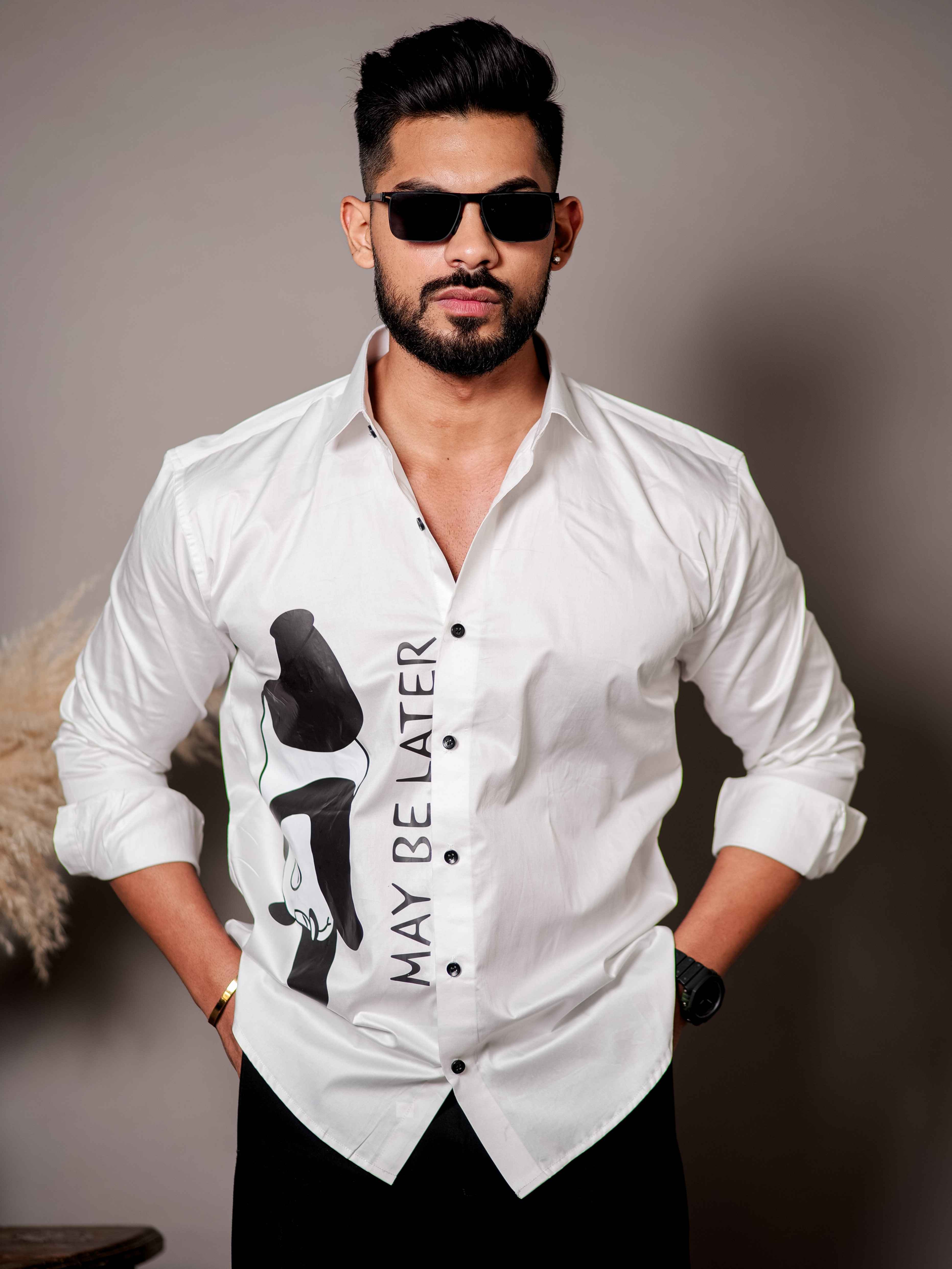 White Club Wear Printed Satin Cotton Shirt - Image 4