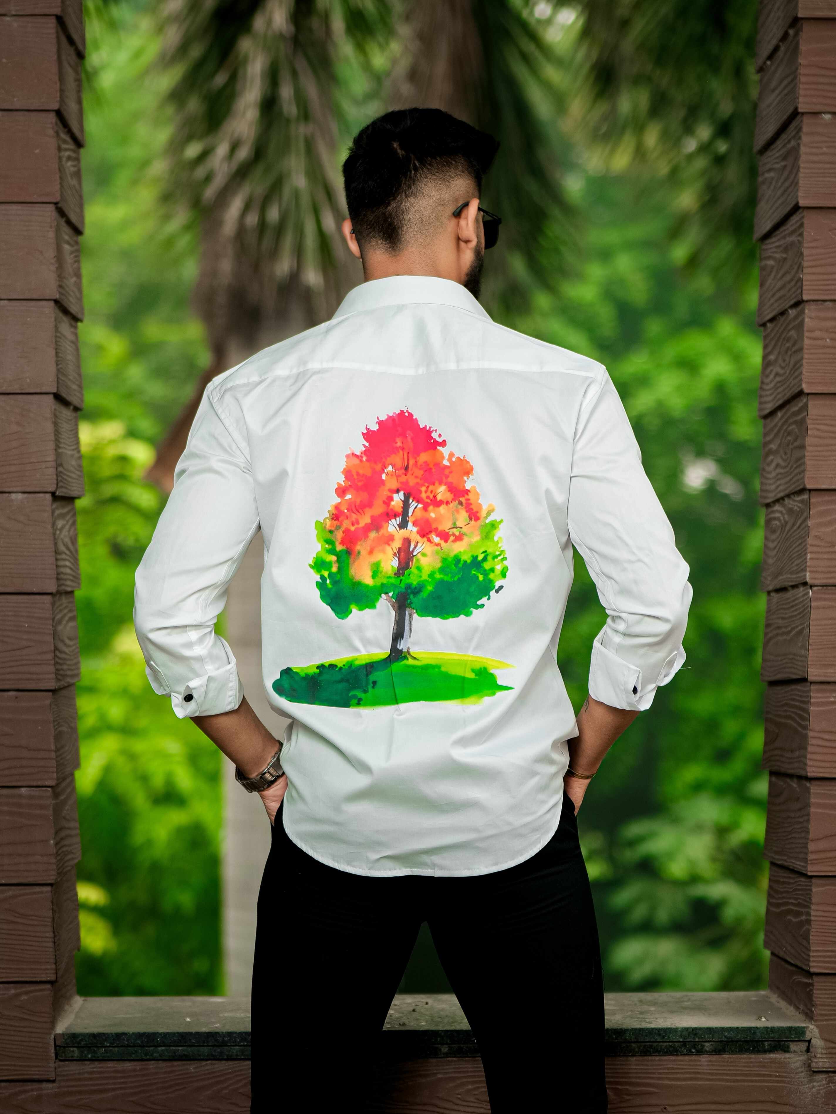 White Club Wear Printed Satin Cotton Shirt - Image 4