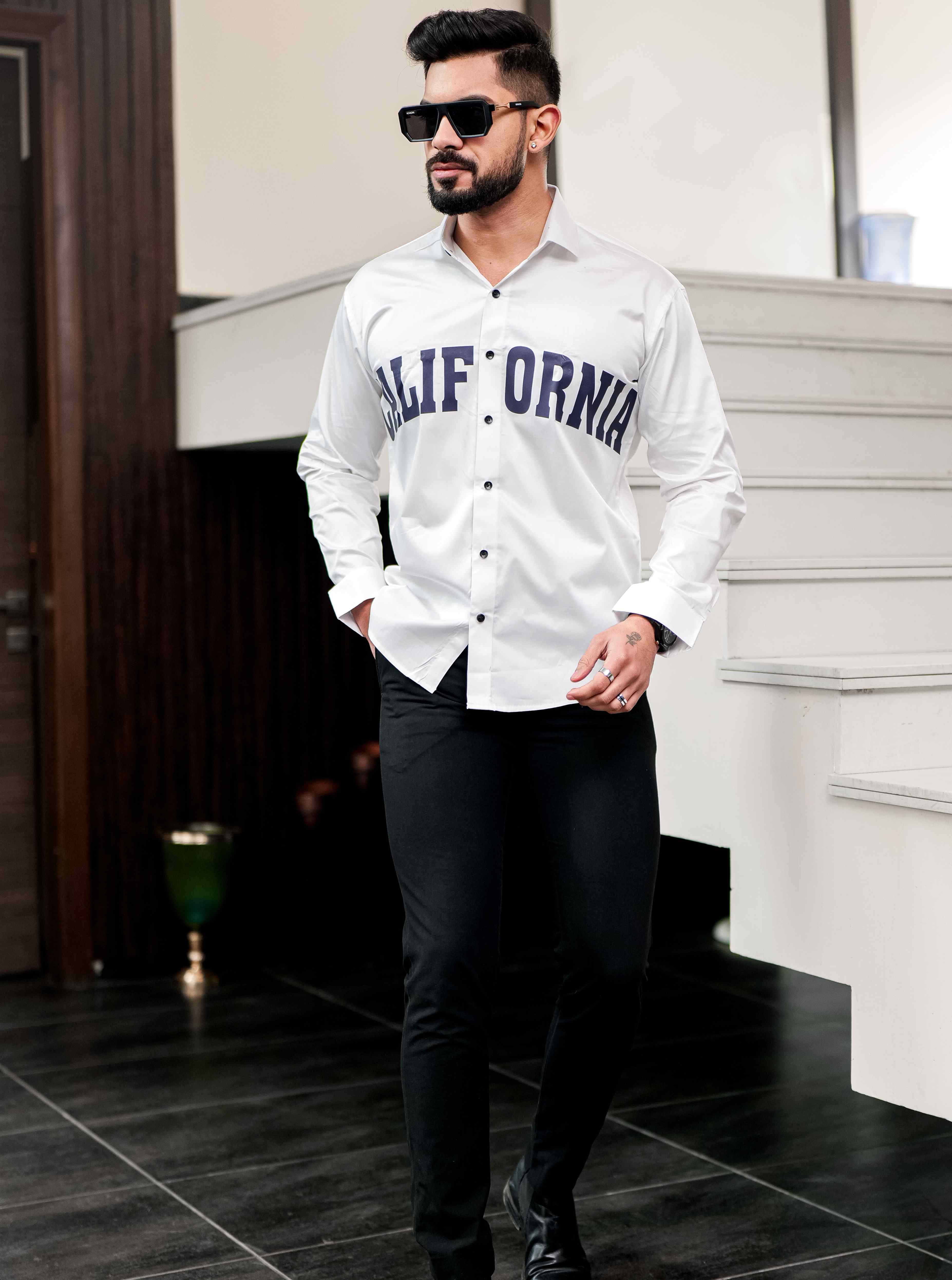 White Club Wear Printed Satin Cotton Shirt - Image 3