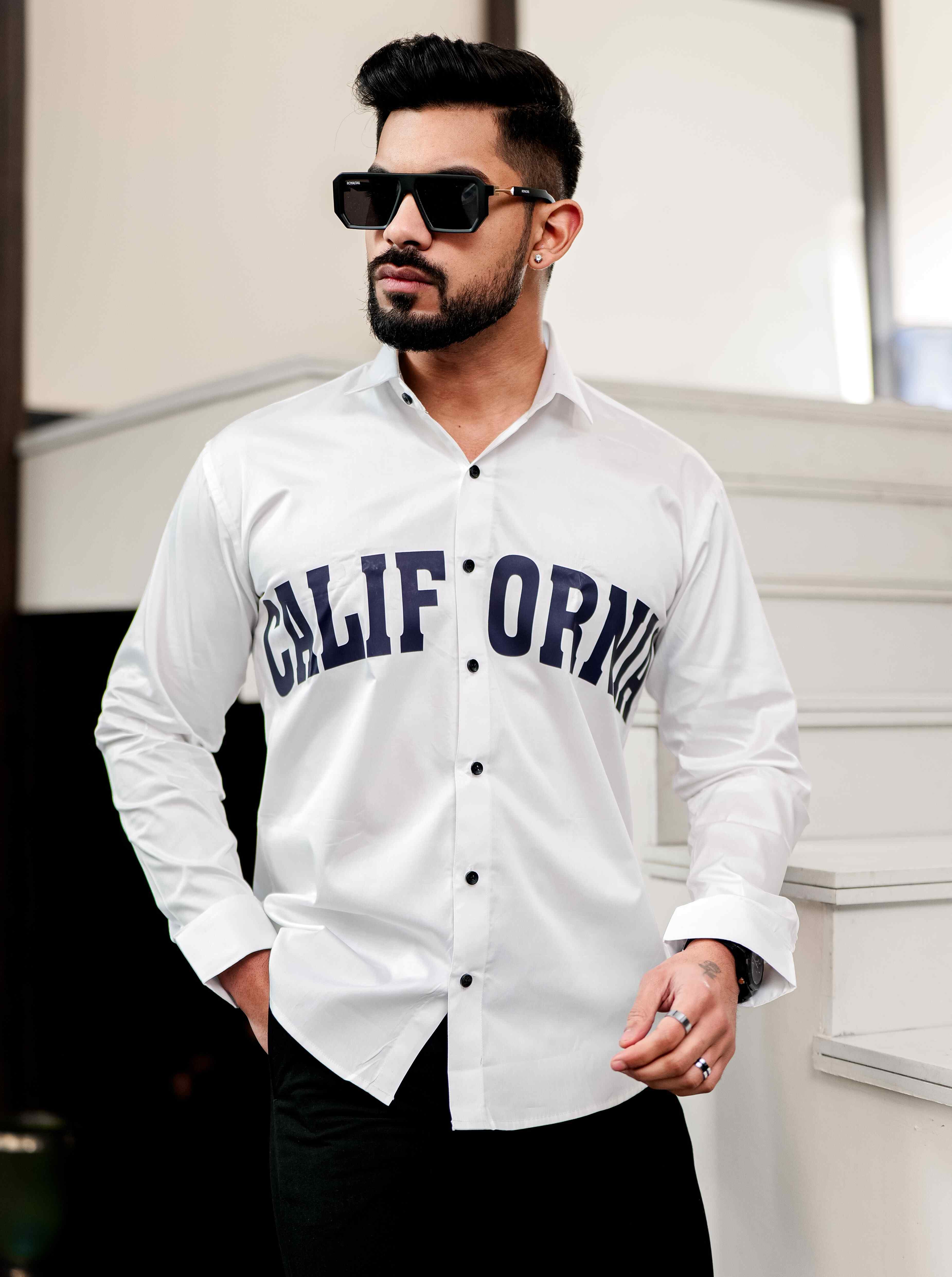 White Club Wear Printed Satin Cotton Shirt - Image 7