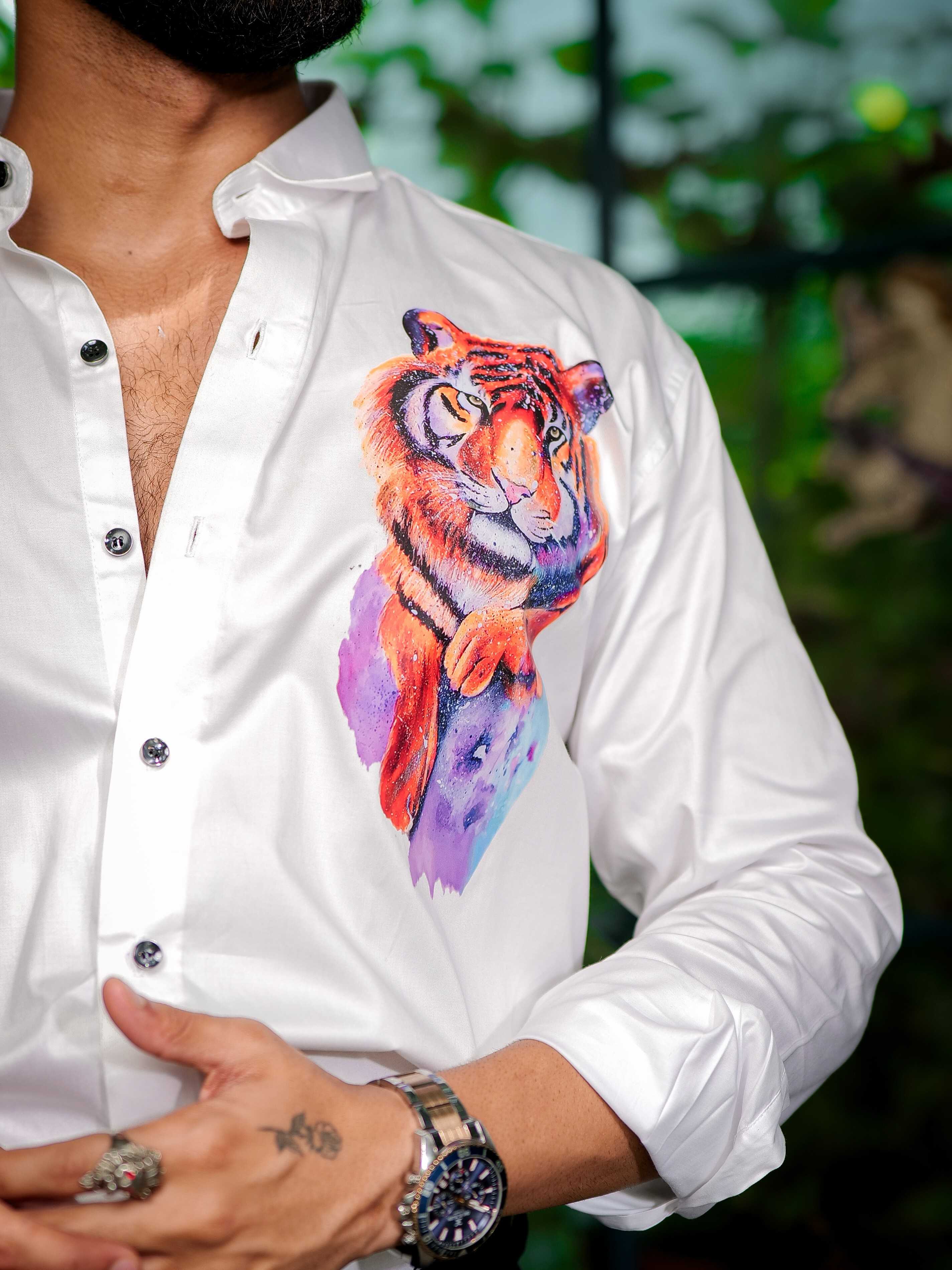 White Club Wear Printed Satin Cotton Shirt - Image 2