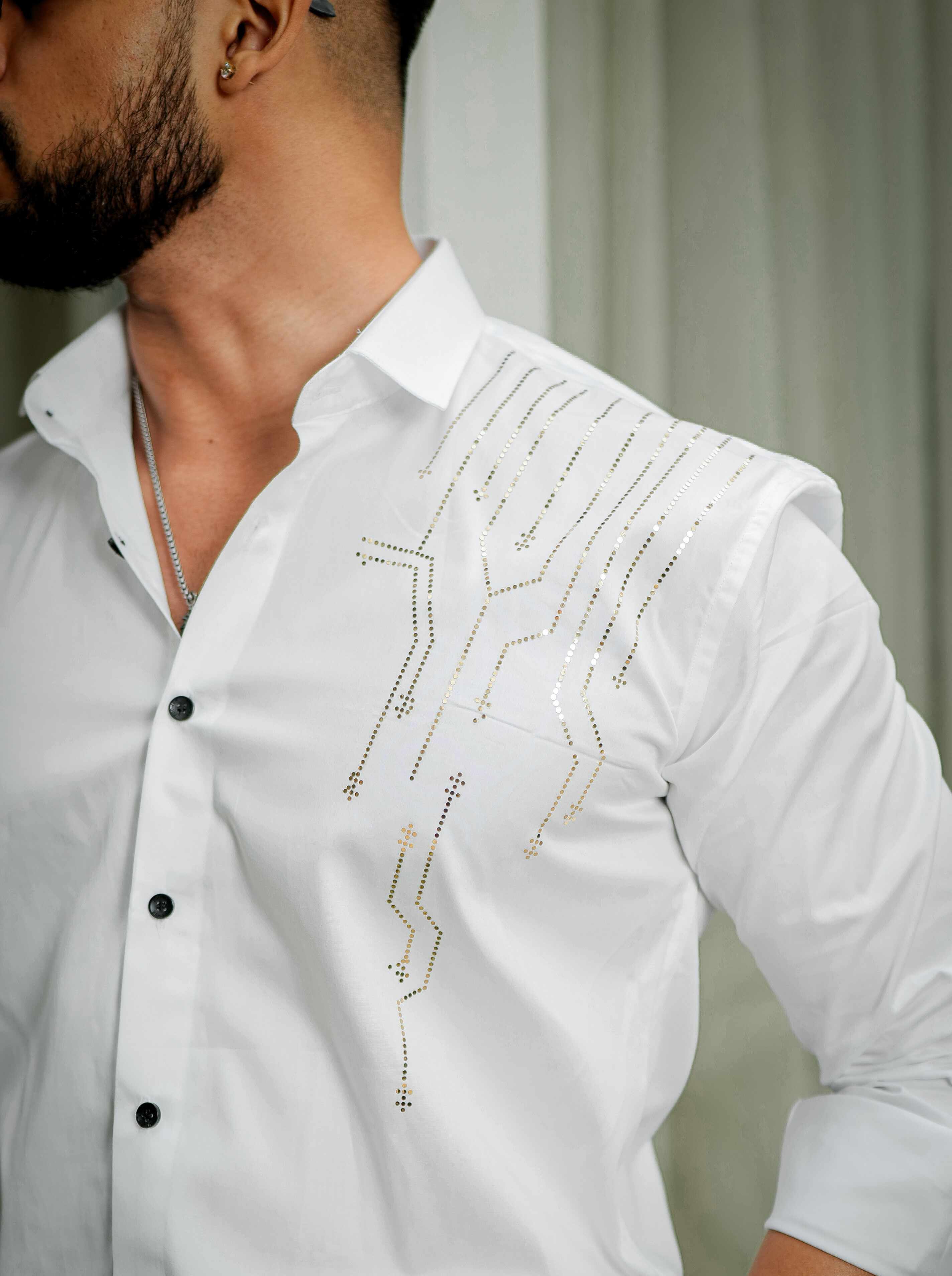 White Club Wear Satin Cotton Party Shirt - Image 2