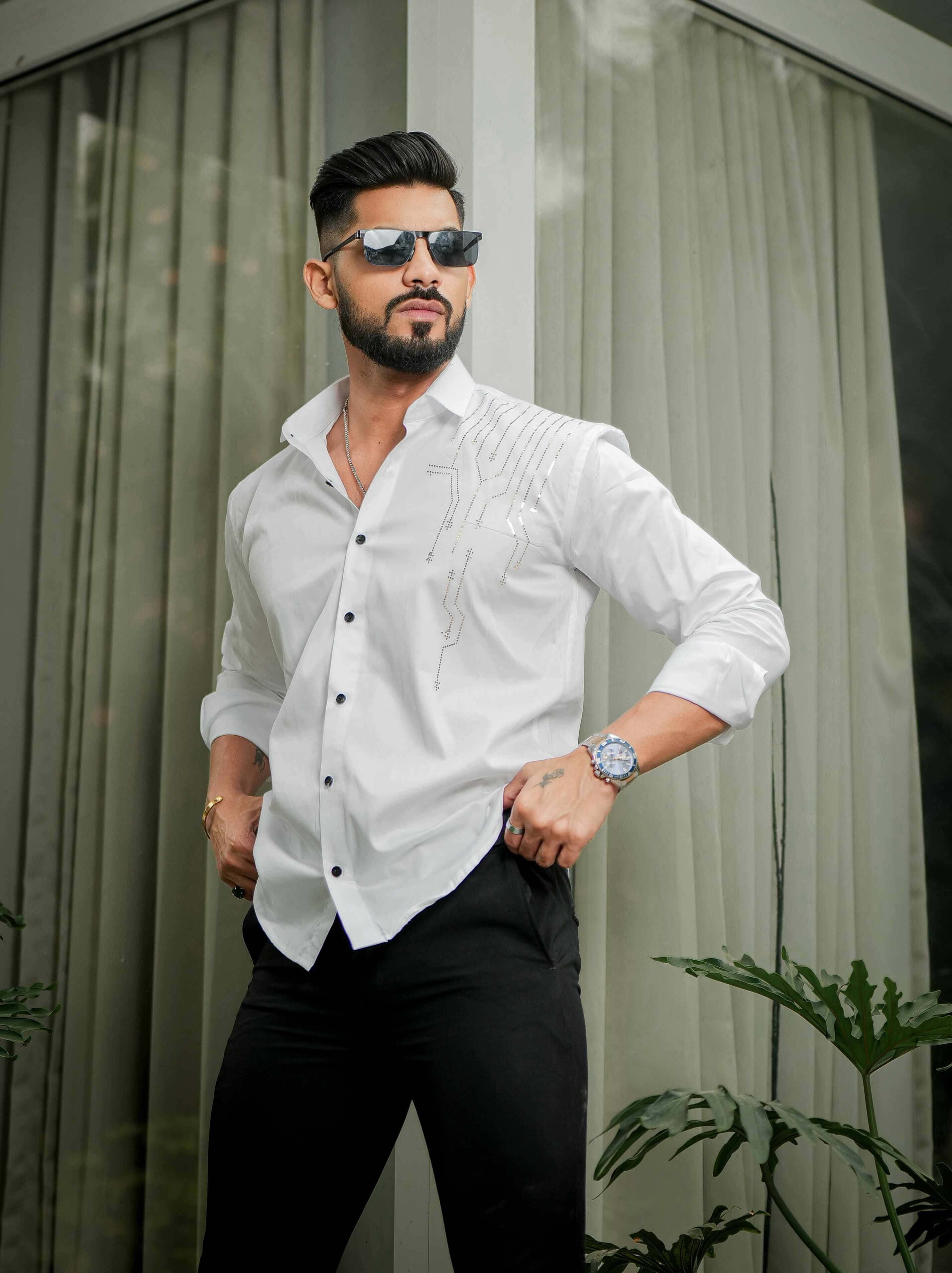 White Club Wear Satin Cotton Party Shirt - Image 6