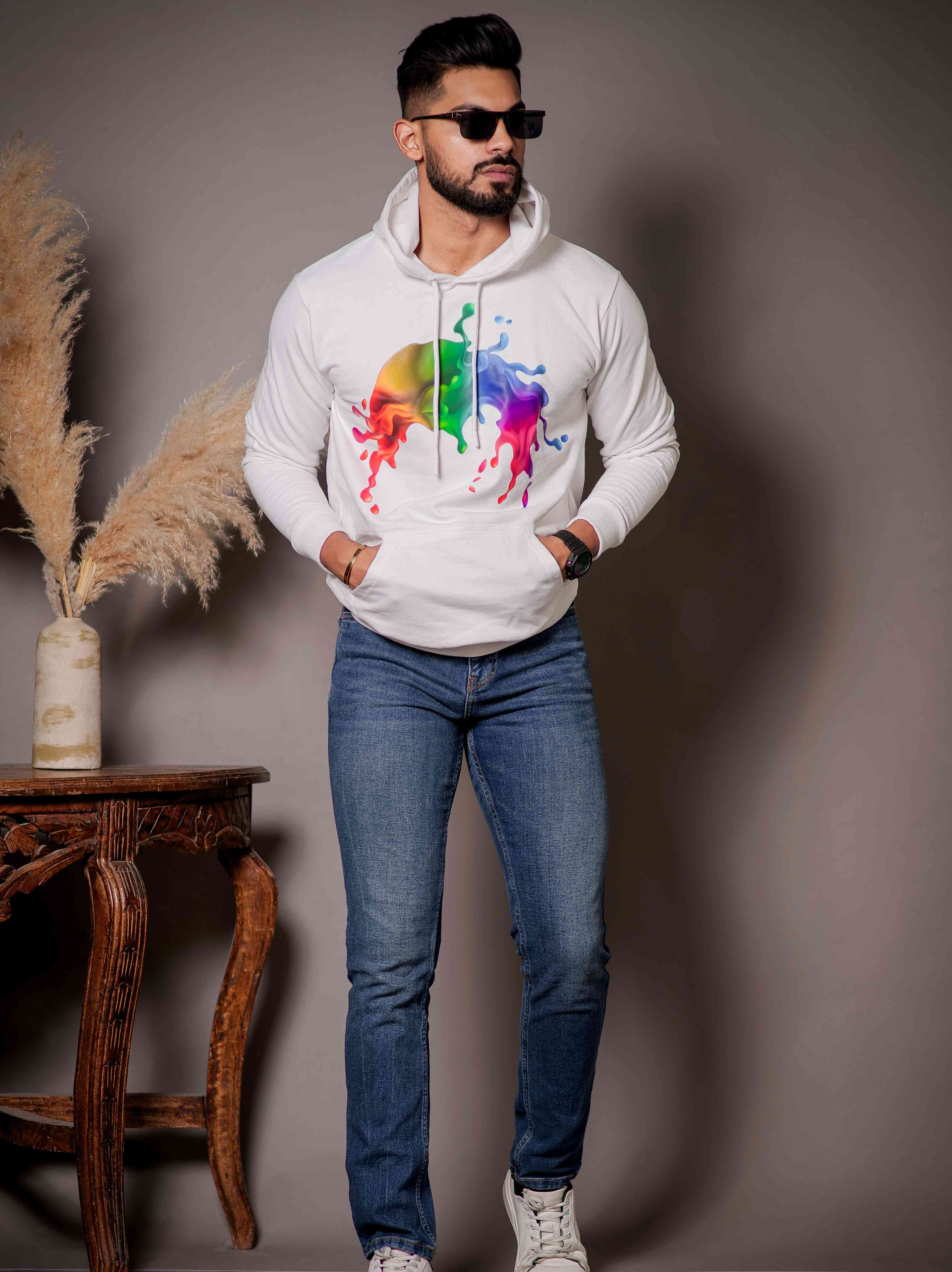 White Cotton Full Sleeve Hoodie - Image 3