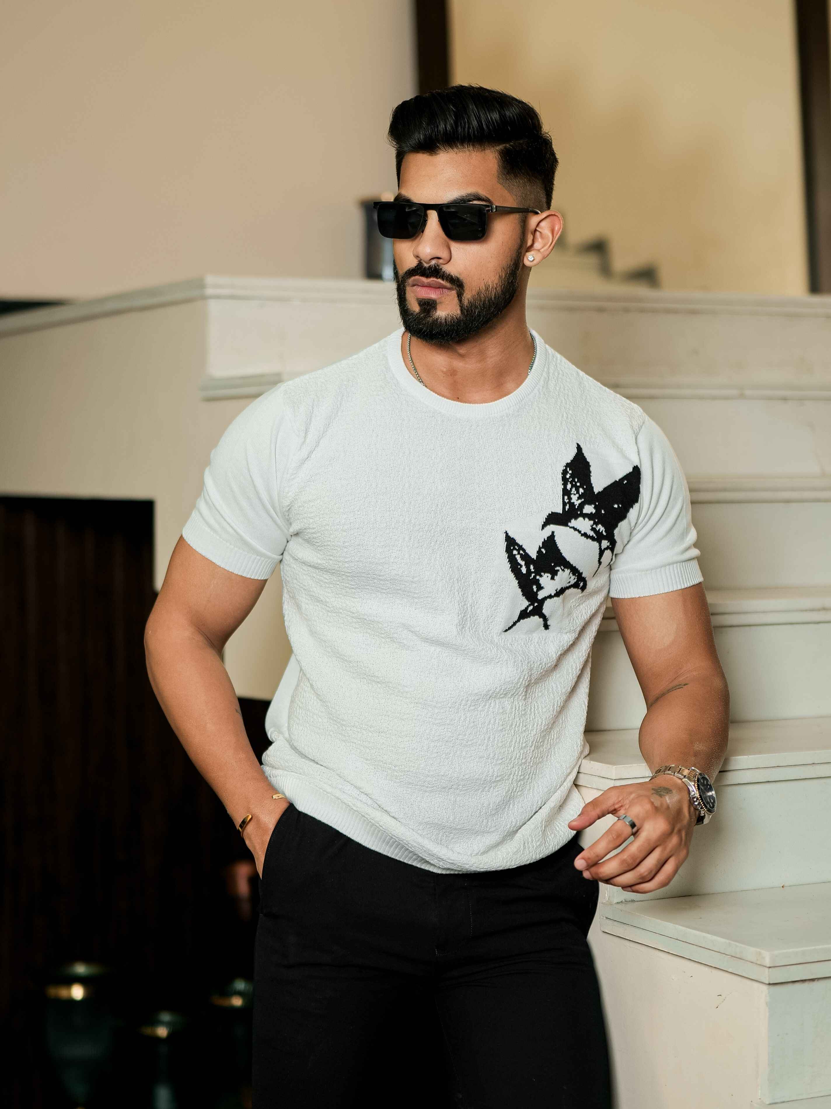 White Cotton Half Sleeve Premium T Shirt - Image 3