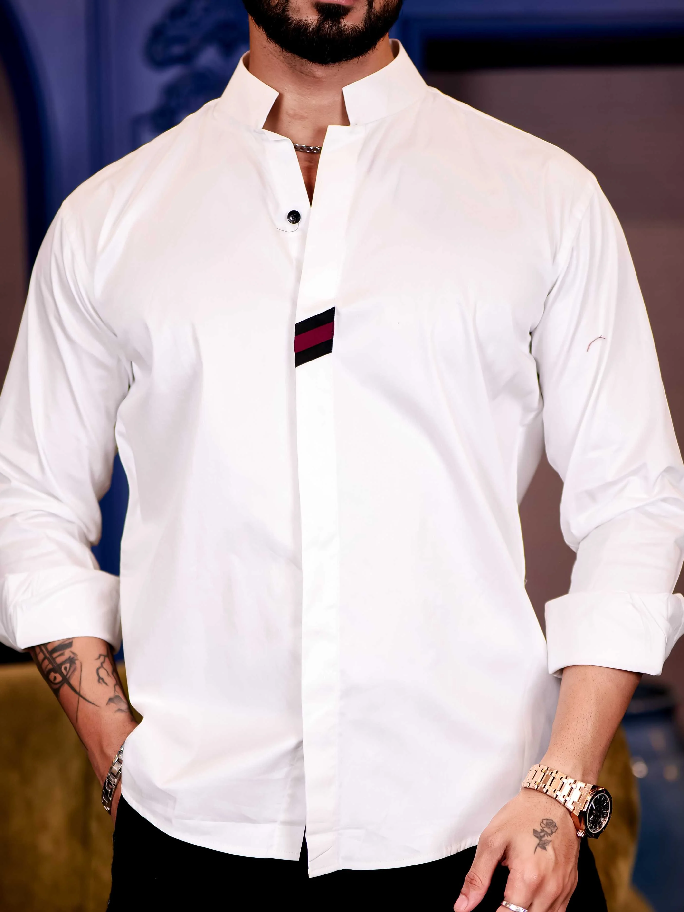 White Cut n sew Premium Cotton Shirt For Men - Image 2