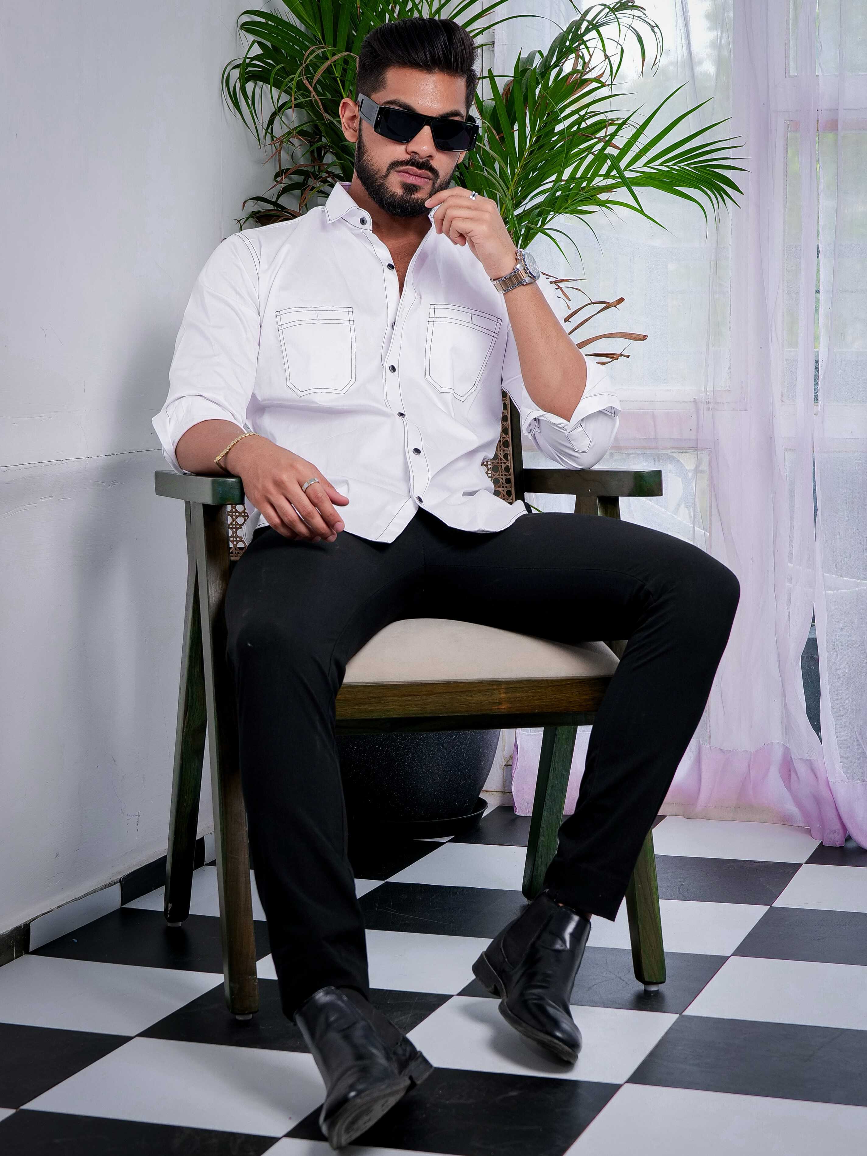 White Designer Giza Satin Cotton Shirt - Image 5