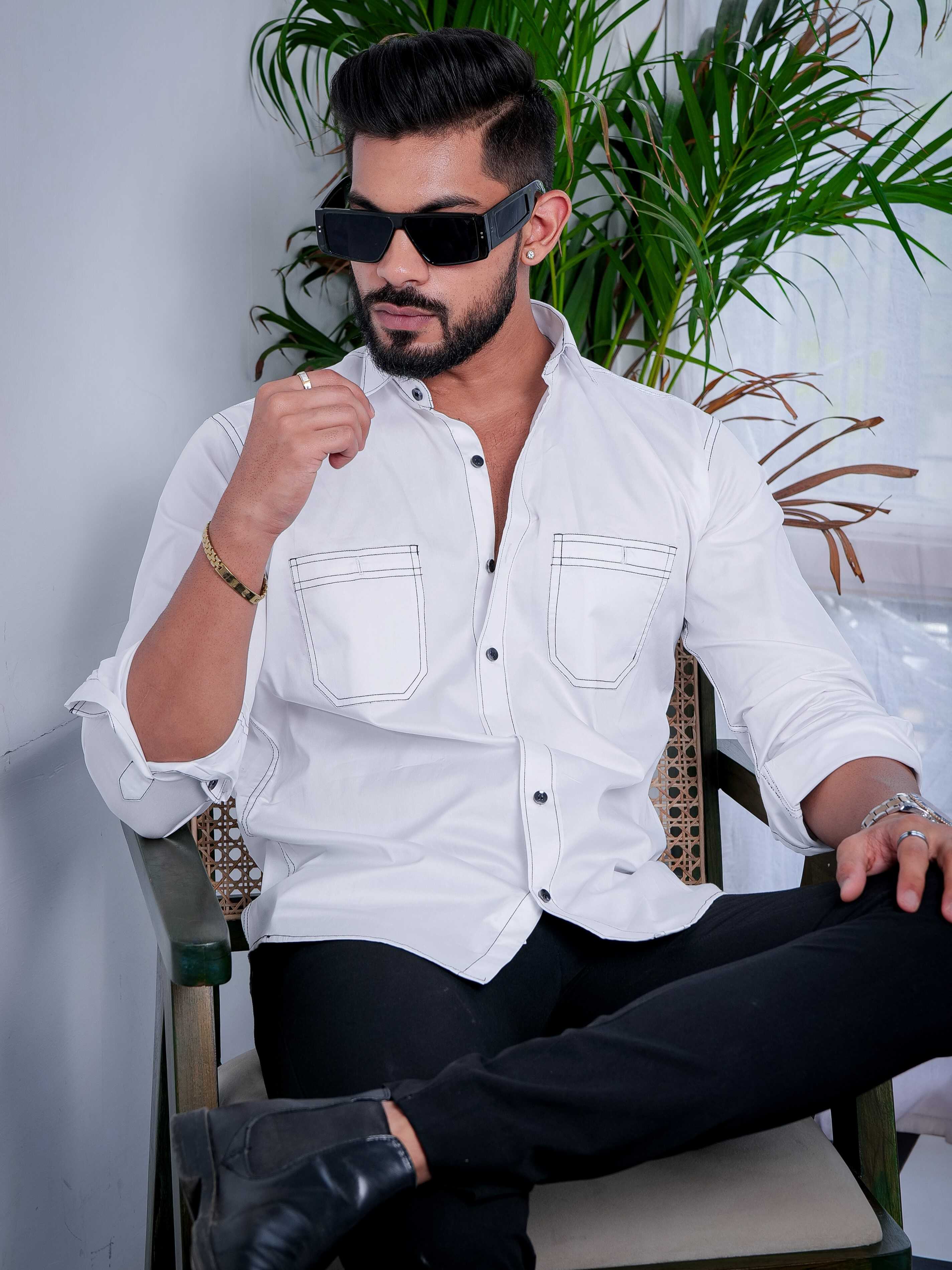 White Designer Giza Satin Cotton Shirt - Image 7