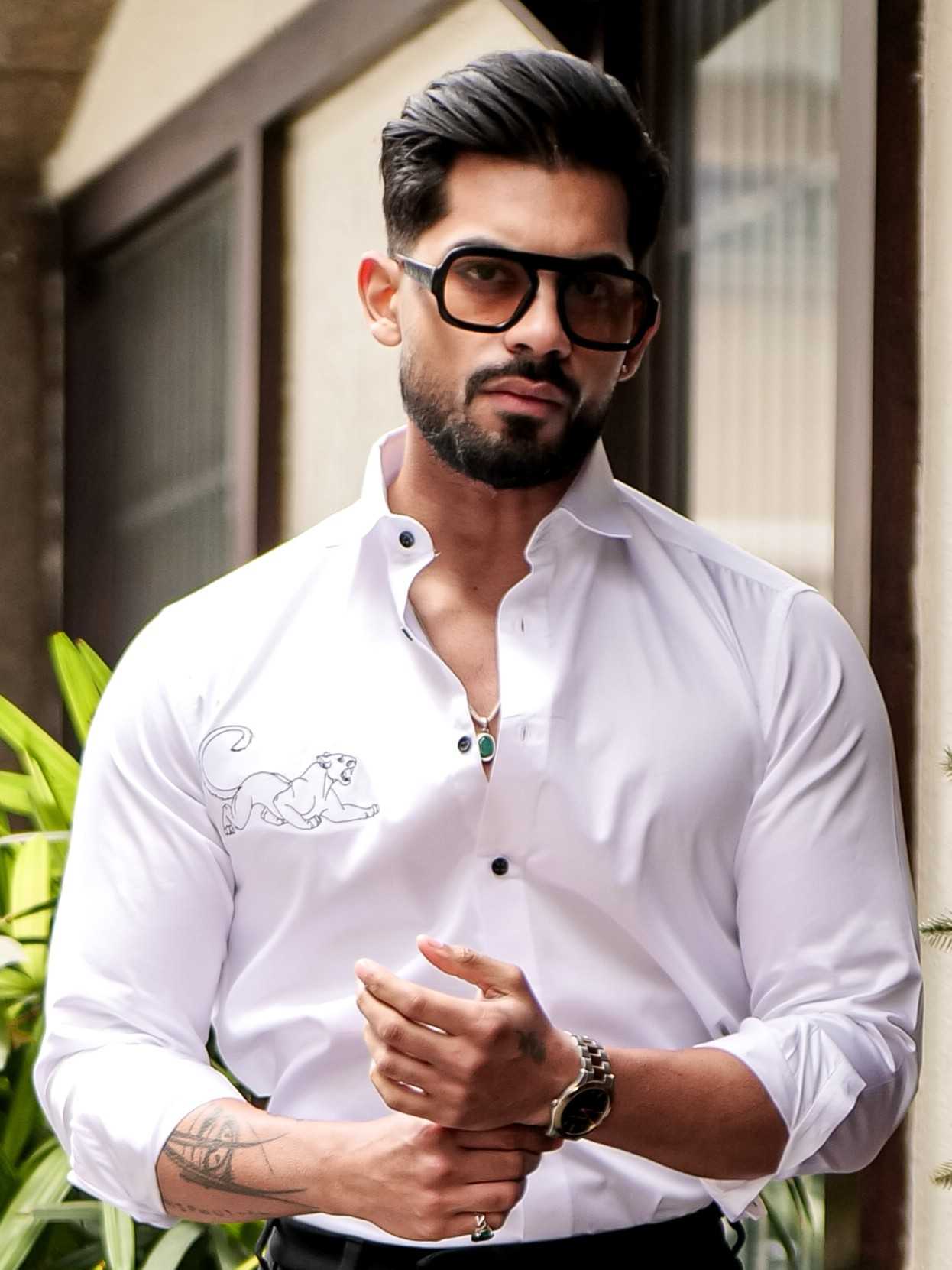 WHITE EMBROIDERED DESIGNER SATIN COTTON SHIRT FOR MEN'S - Image 3