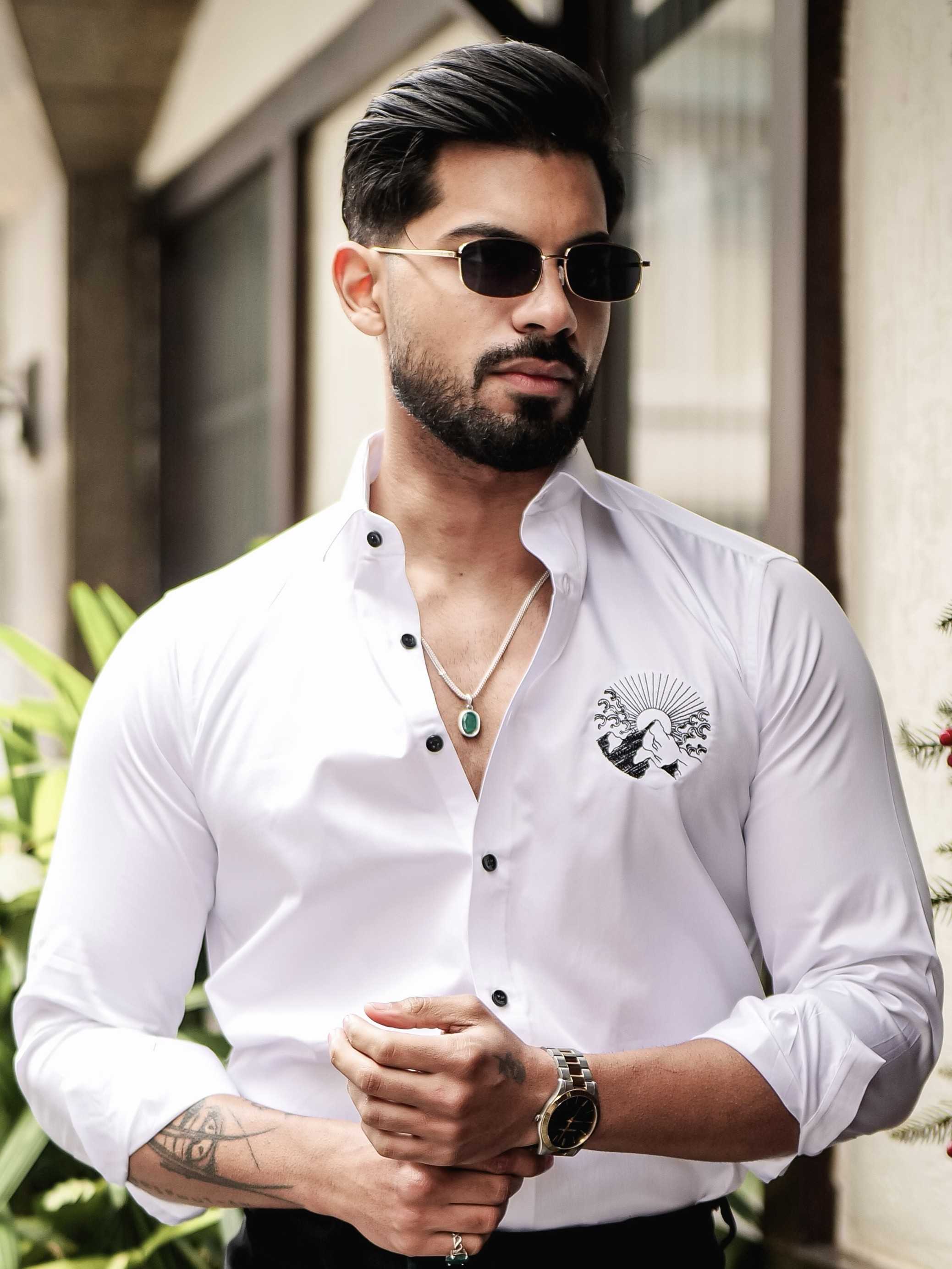 WHITE EMBROIDERED DESIGNER SHIRT FOR MEN'S