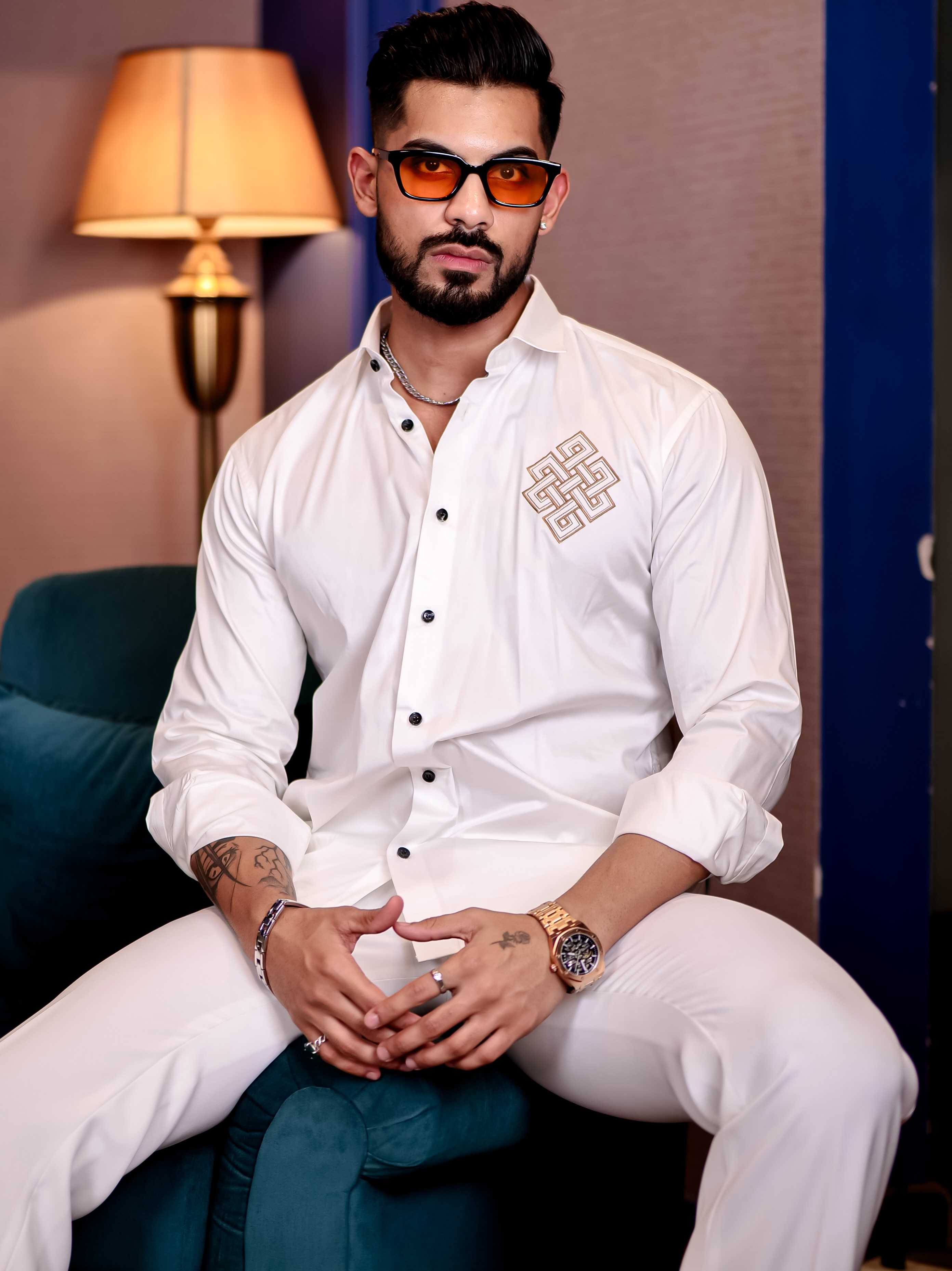 White Embroidered Premium Cotton Shirt For Men - Image 5