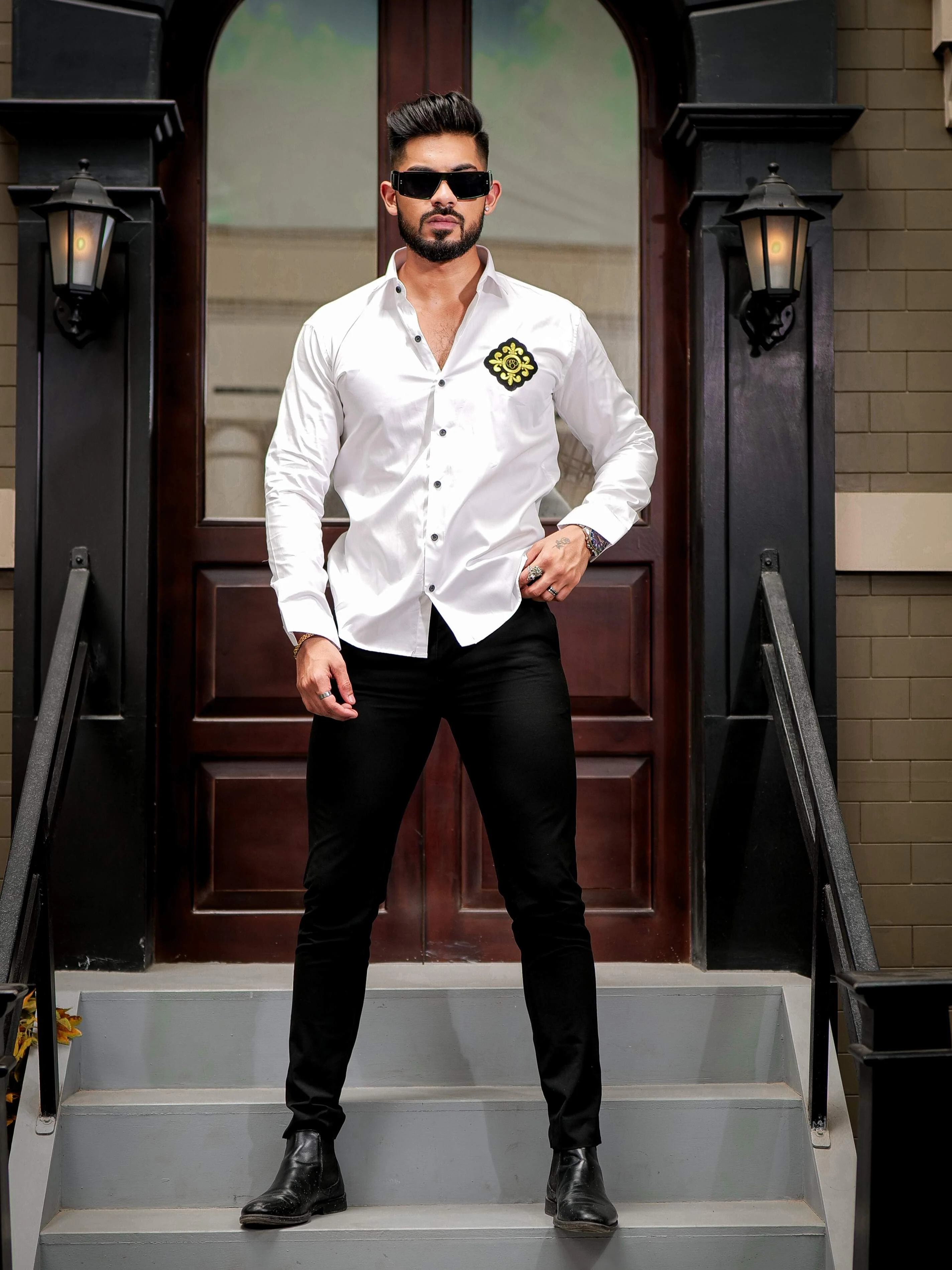 White Embroidery Designer Satin Cotton Shirt - Image 3