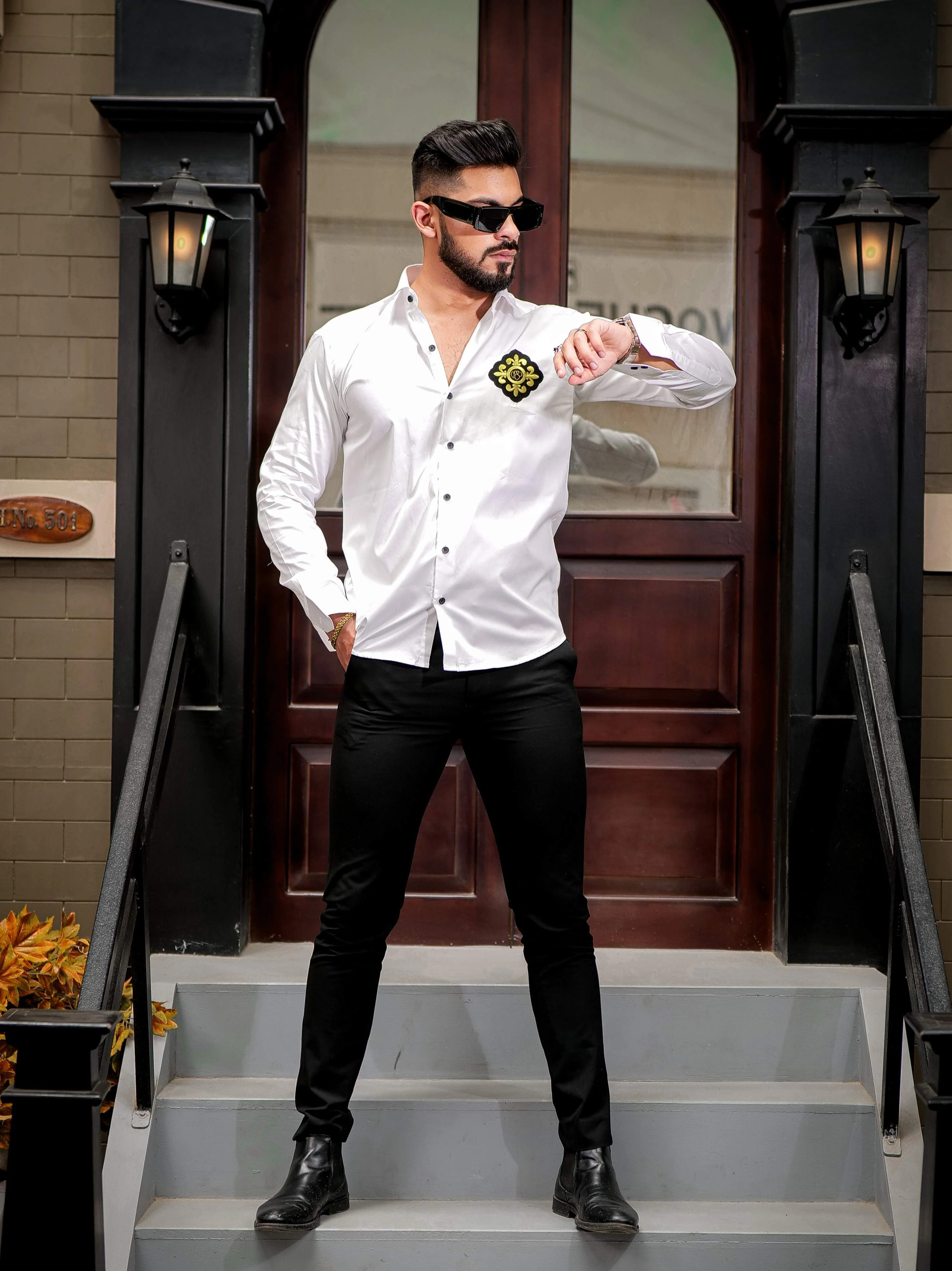 White Embroidery Designer Satin Cotton Shirt - Image 5