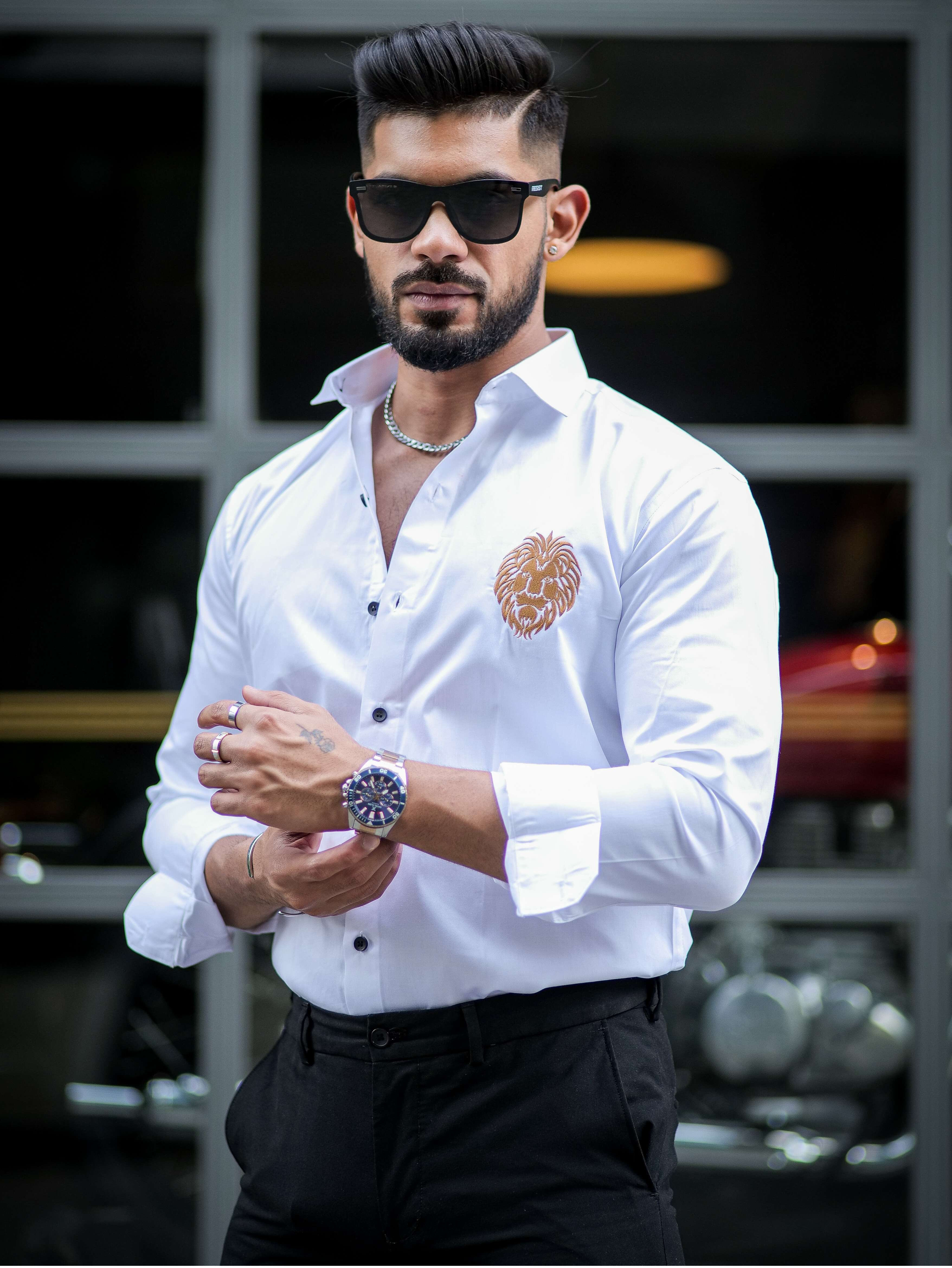 White Golden Embroidered Mufasa Luxury Shirt - Image 4