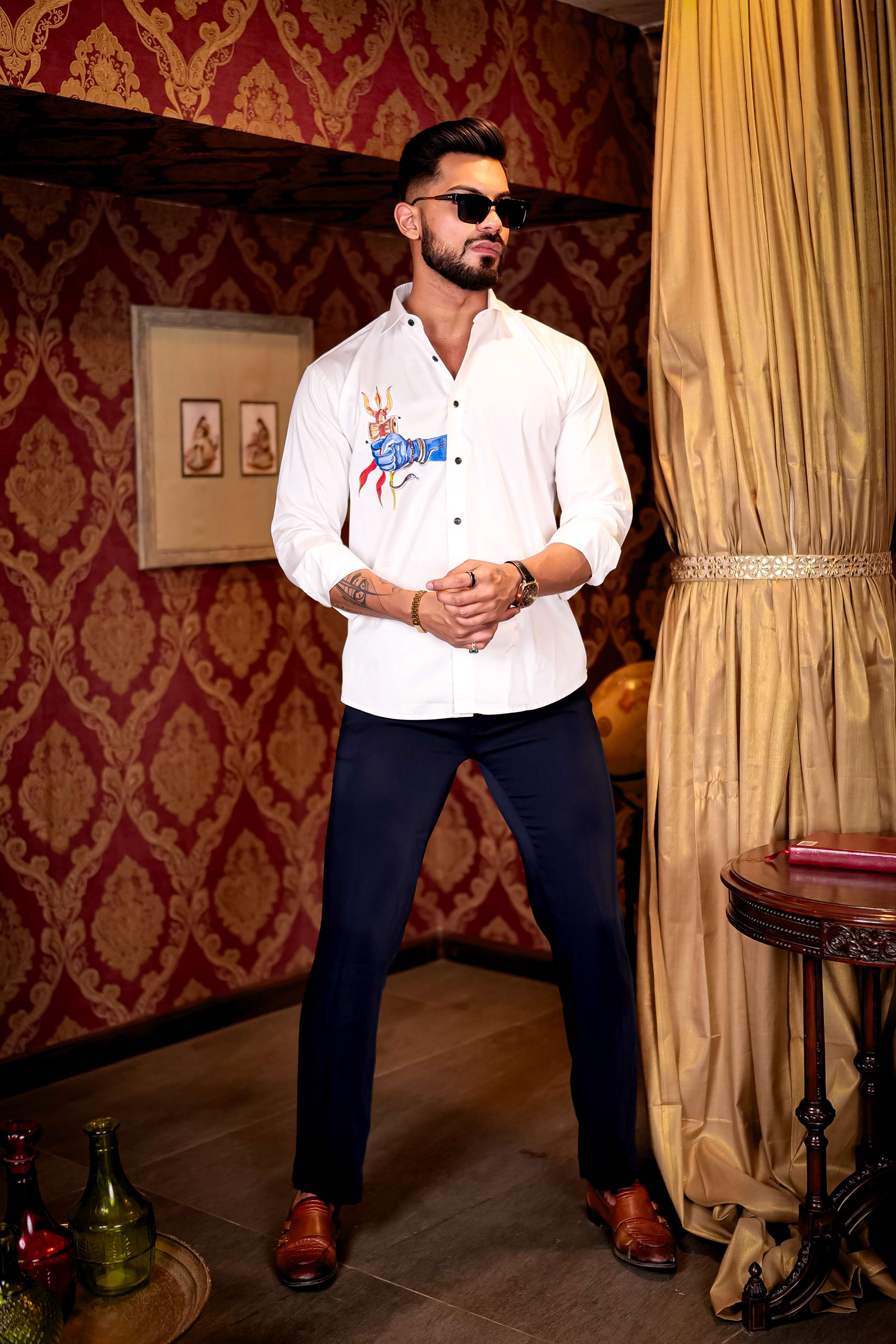 Trishul White Club Wear Printed Satin Cotton Shirt - Image 8