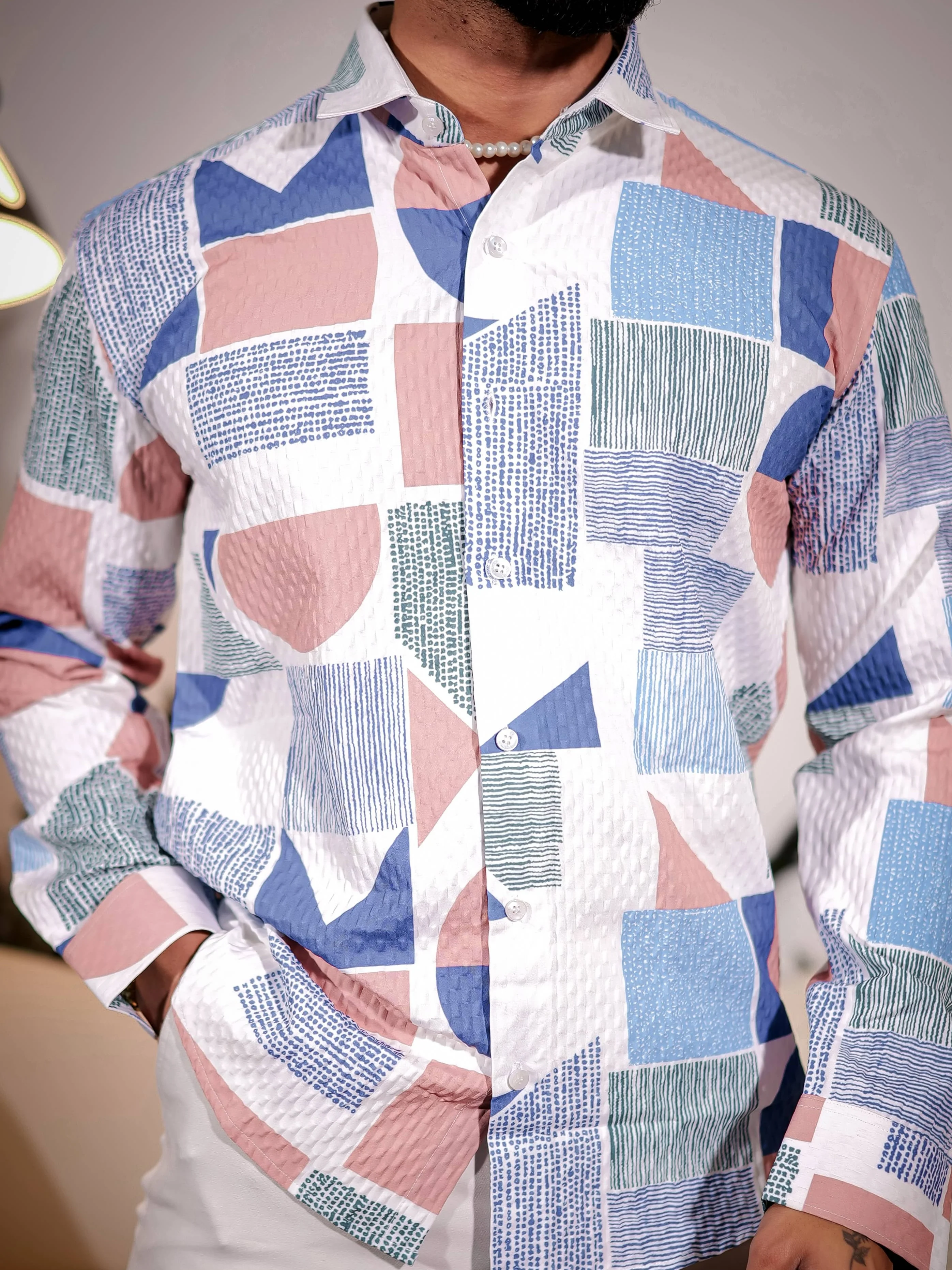 White Multicolor Imported Premium Shirt for Men's - Image 2