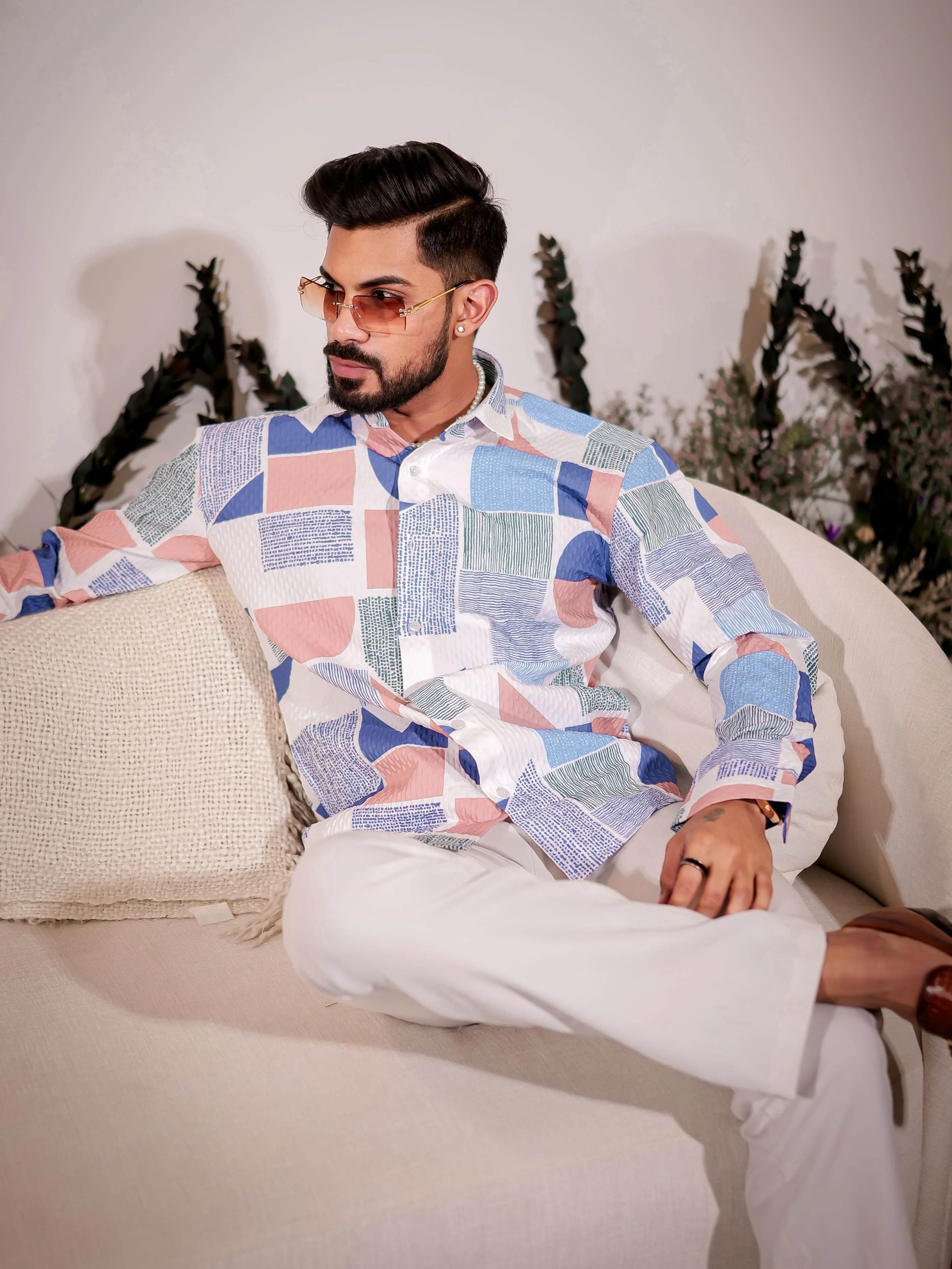 White Multicolor Imported Premium Shirt for Men's - Image 4