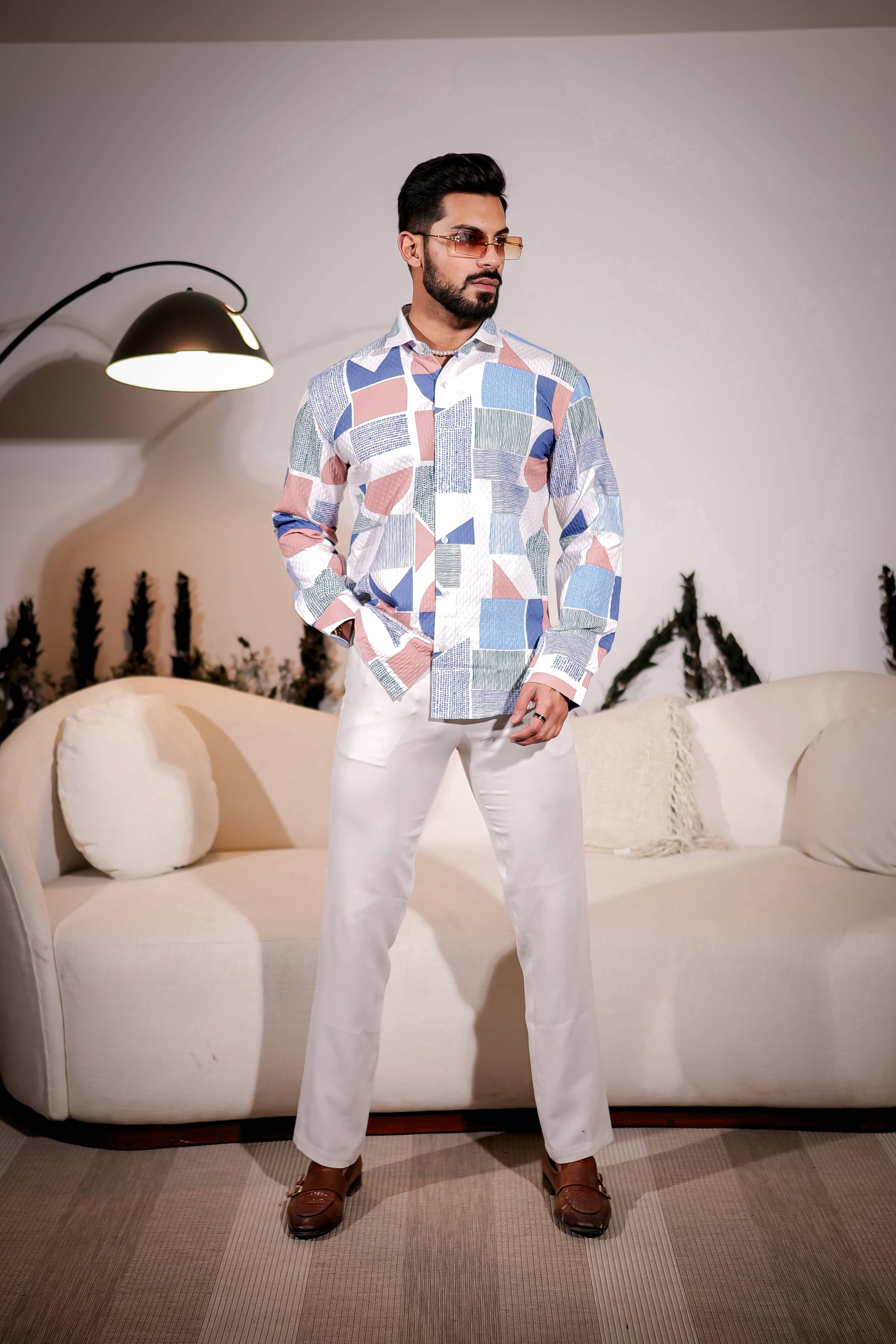 White Multicolor Imported Premium Shirt for Men's - Image 5