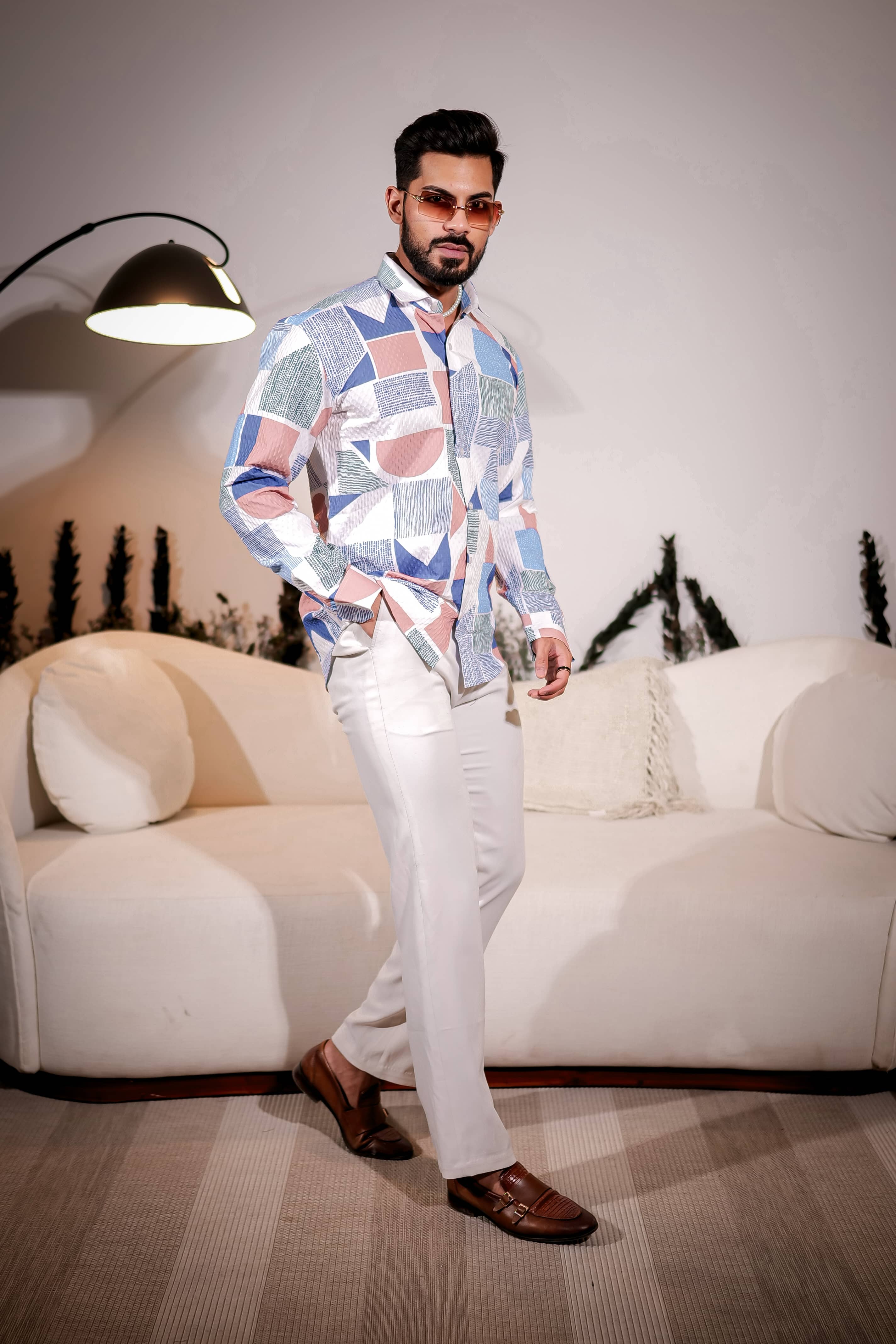 White Multicolor Imported Premium Shirt for Men's - Image 6