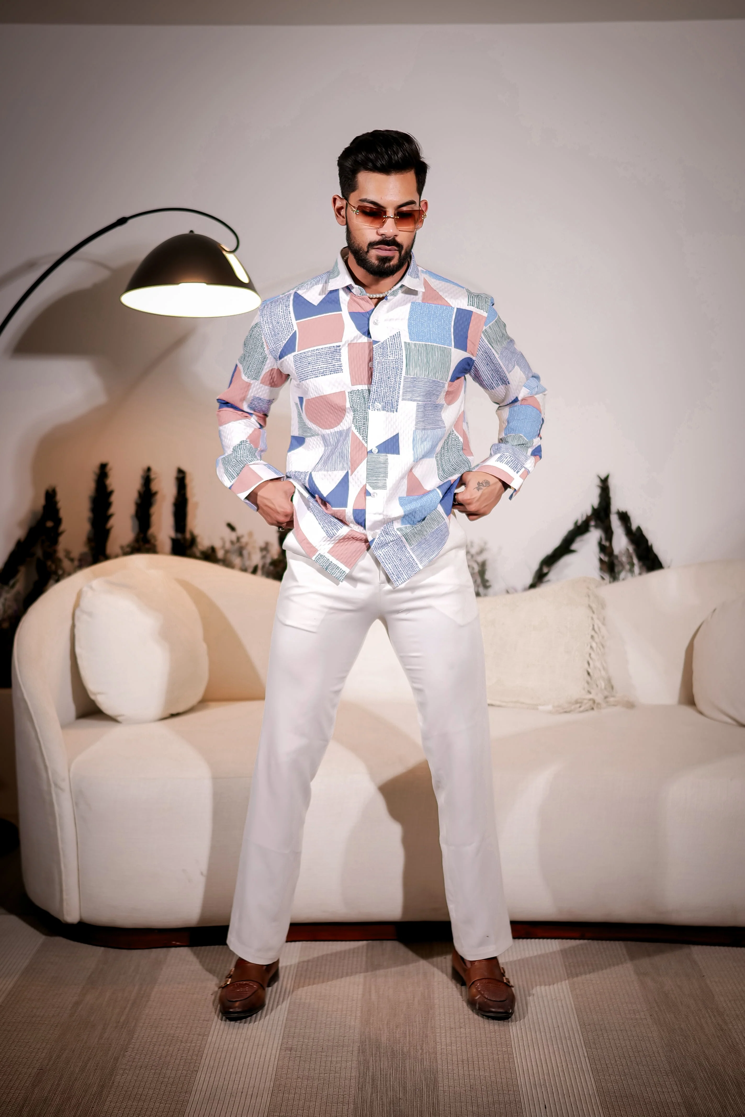 White Multicolor Imported Premium Shirt for Men's - Image 7