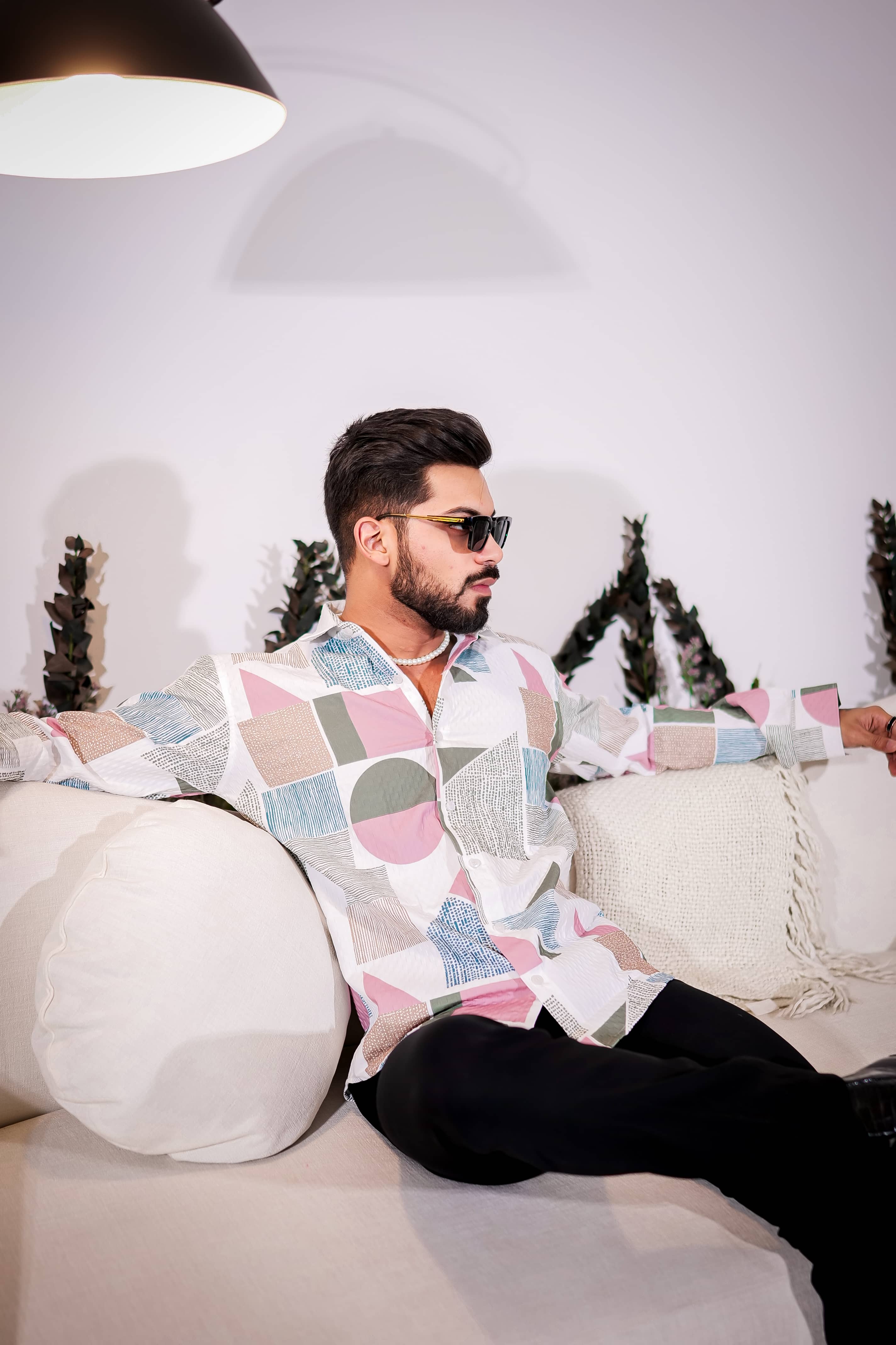 White Multicolor Imported Premium Shirt for Men's - Image 4