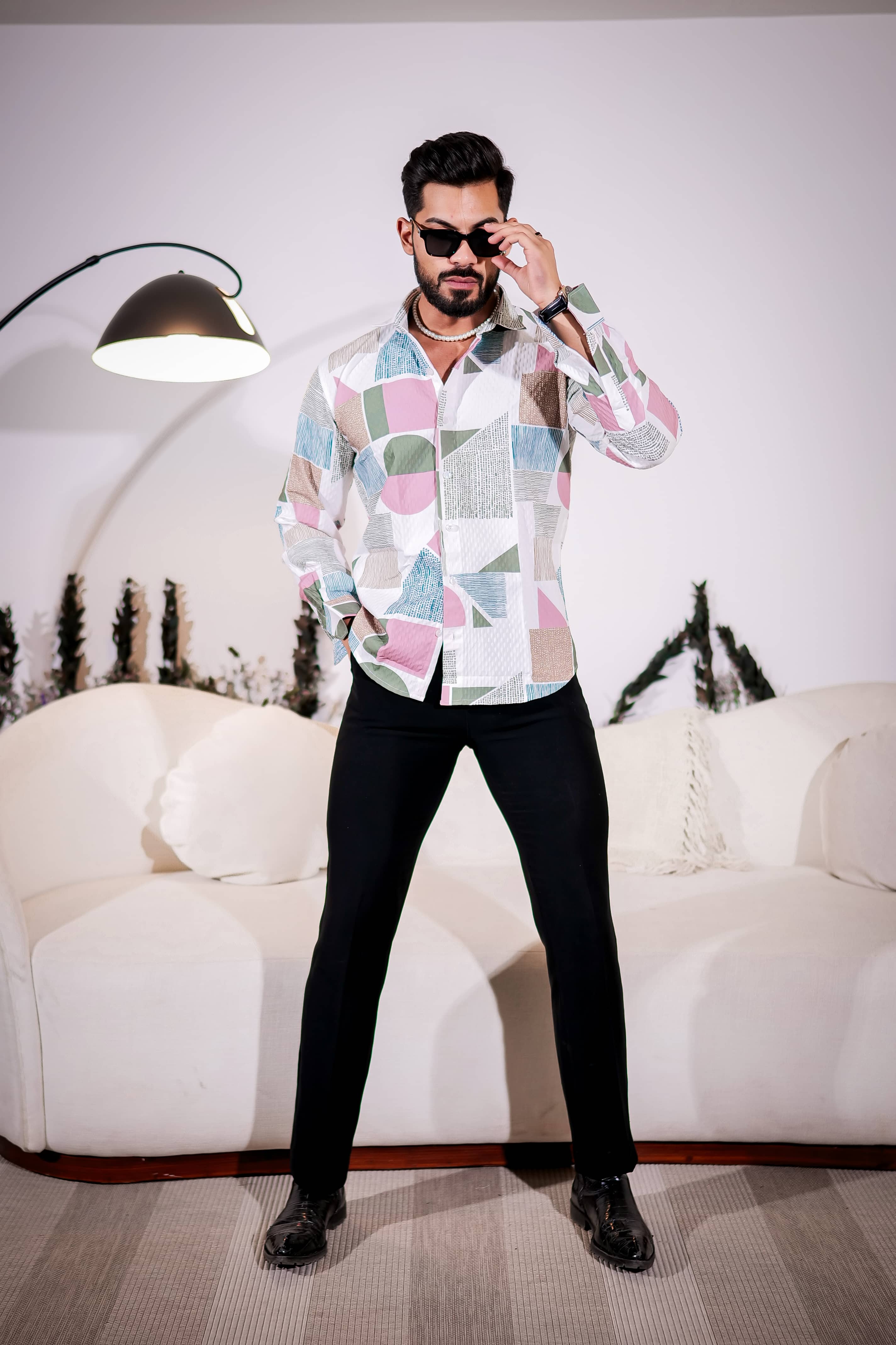 White Multicolor Imported Premium Shirt for Men's - Image 5