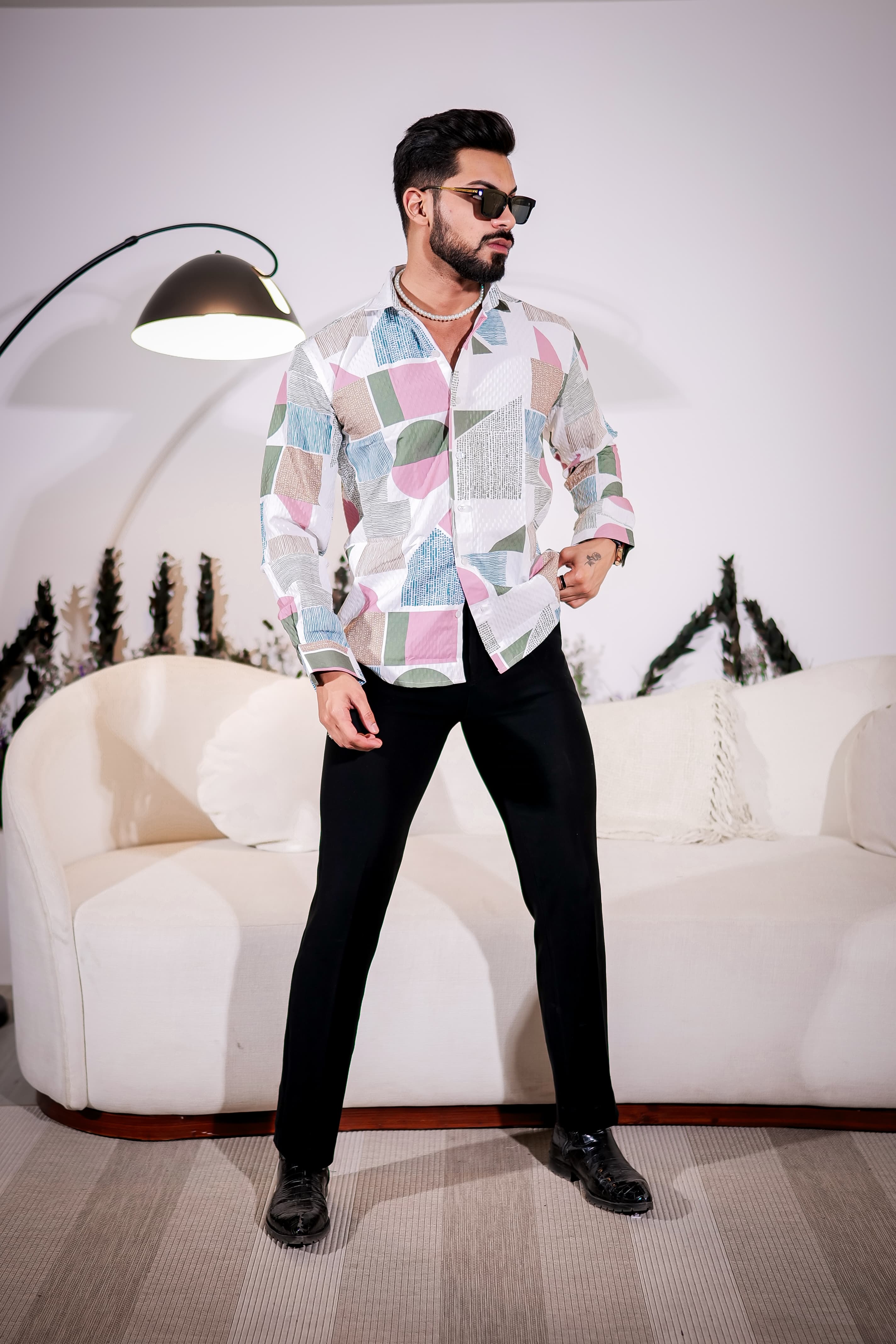 White Multicolor Imported Premium Shirt for Men's - Image 7