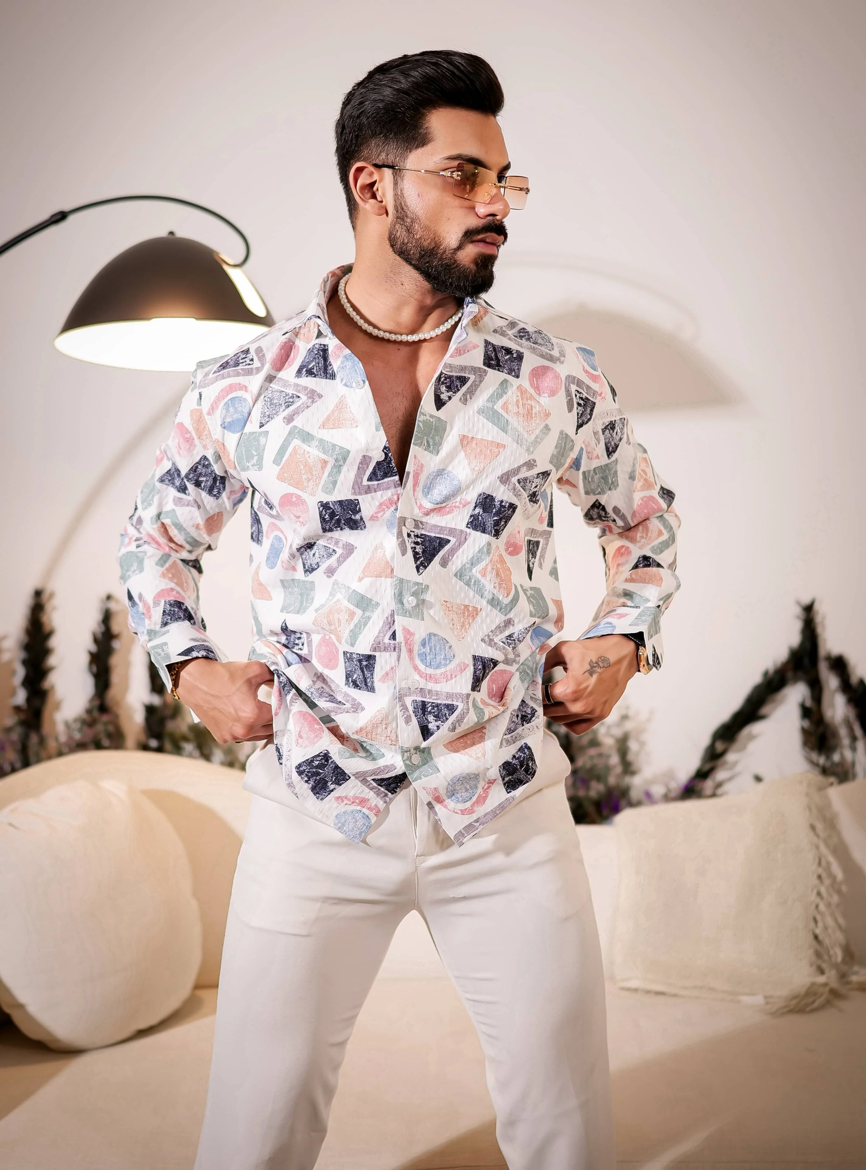 White Multicolor Imported Premium Shirt for Men's - Image 3