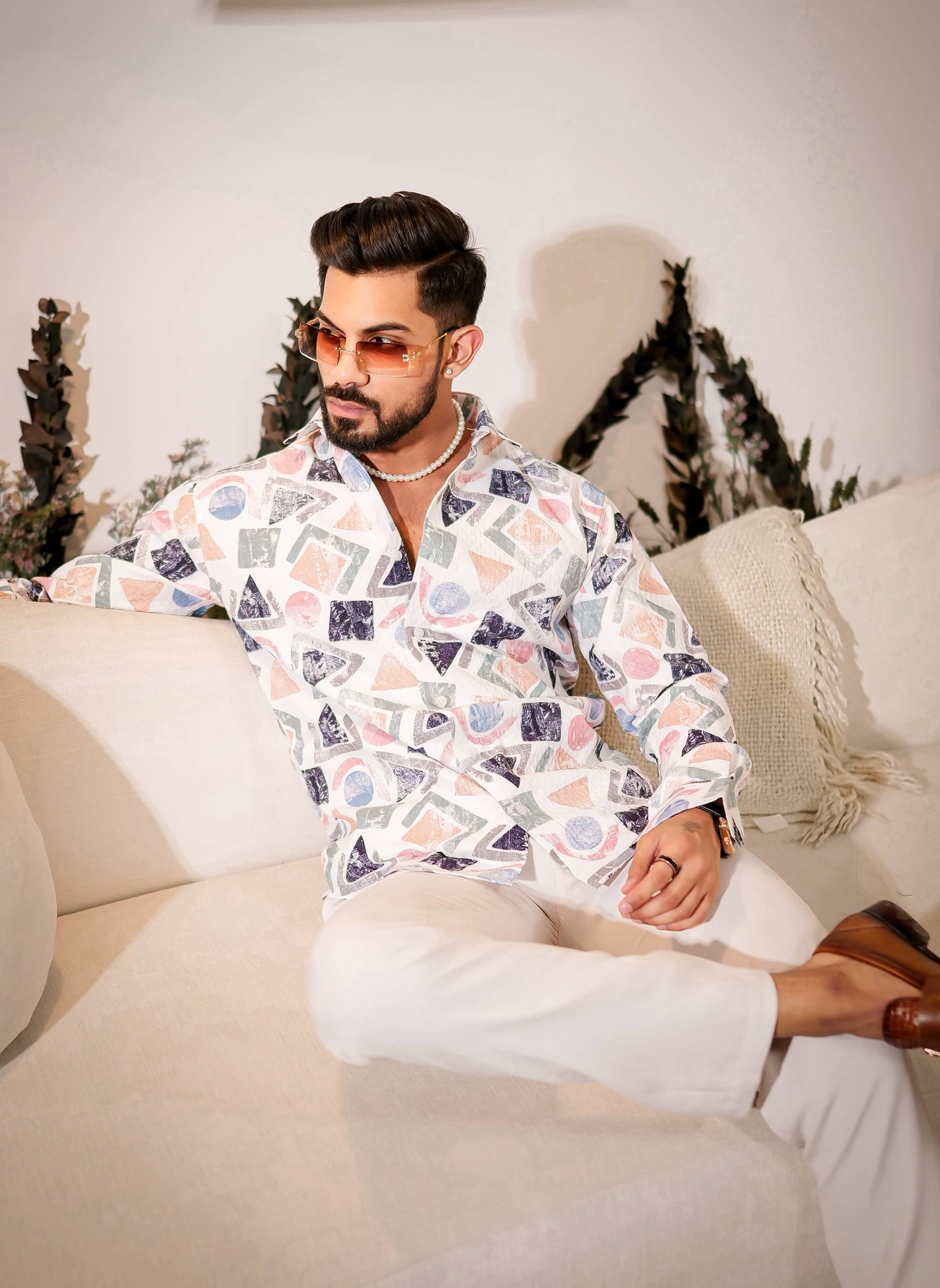 White Multicolor Imported Premium Shirt for Men's - Image 4
