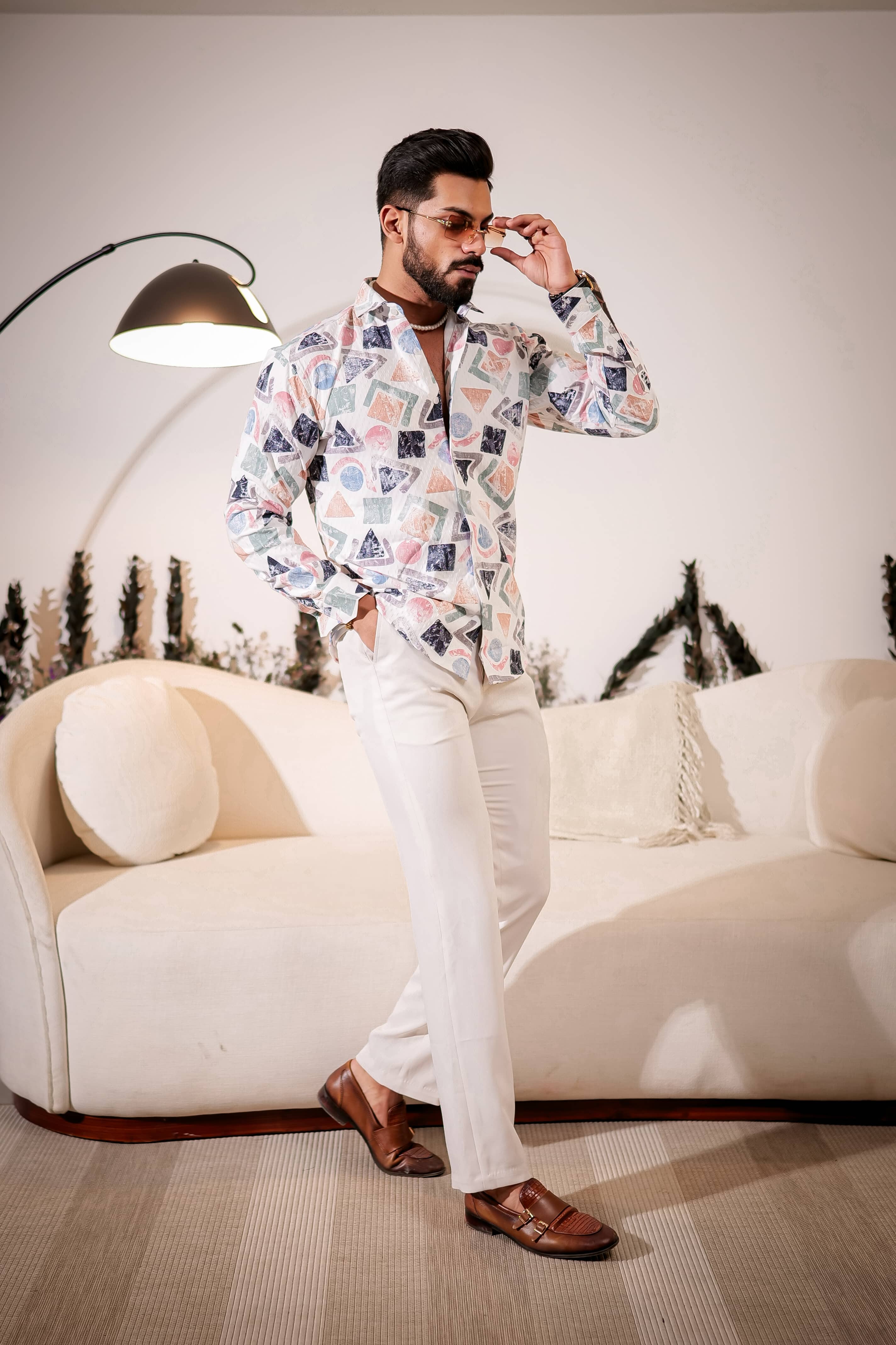 White Multicolor Imported Premium Shirt for Men's - Image 7