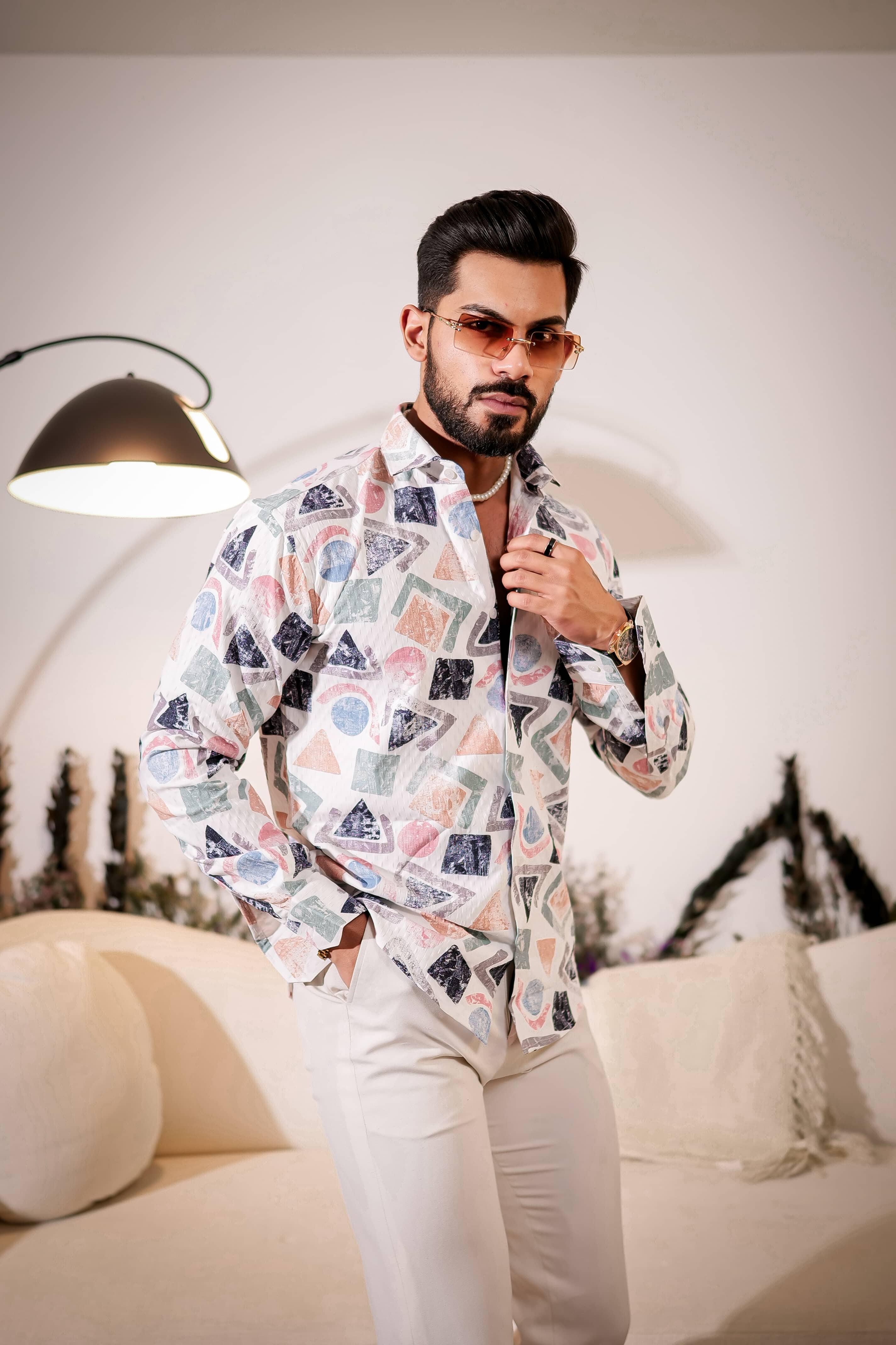 White Multicolor Imported Premium Shirt for Men's - Image 9