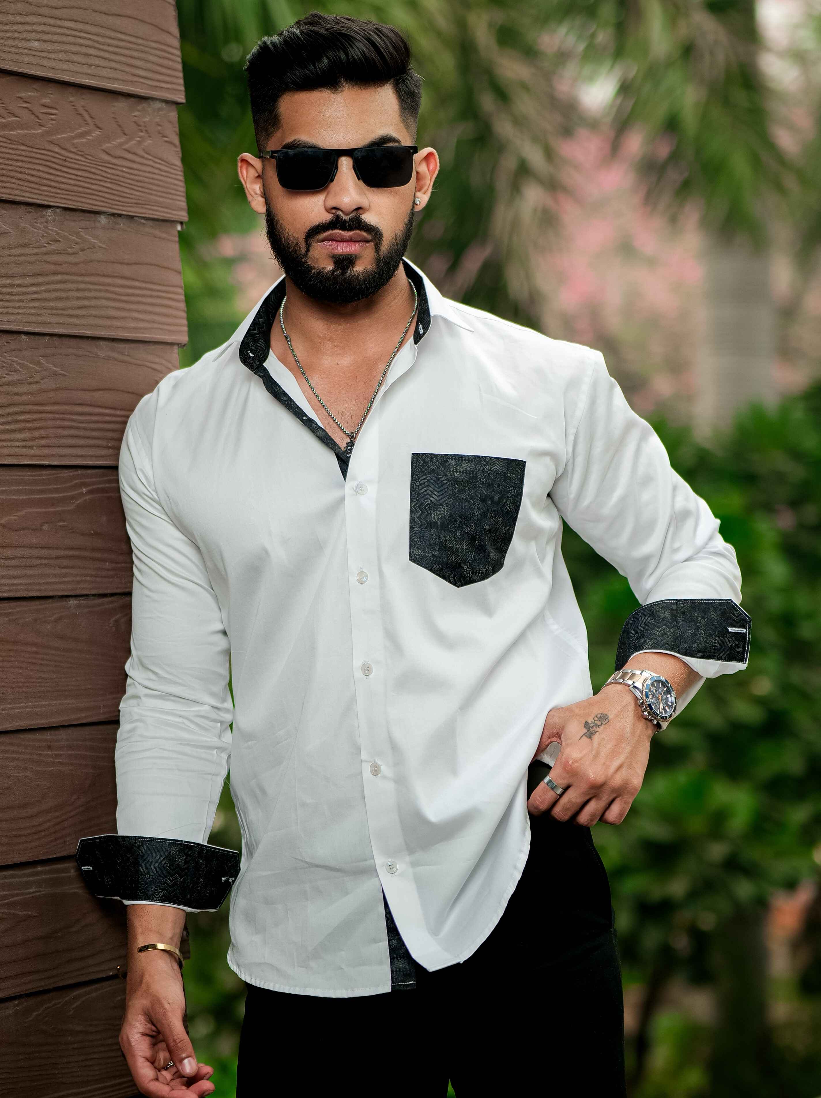 White Satin Cotton Designer Shirt - Image 5