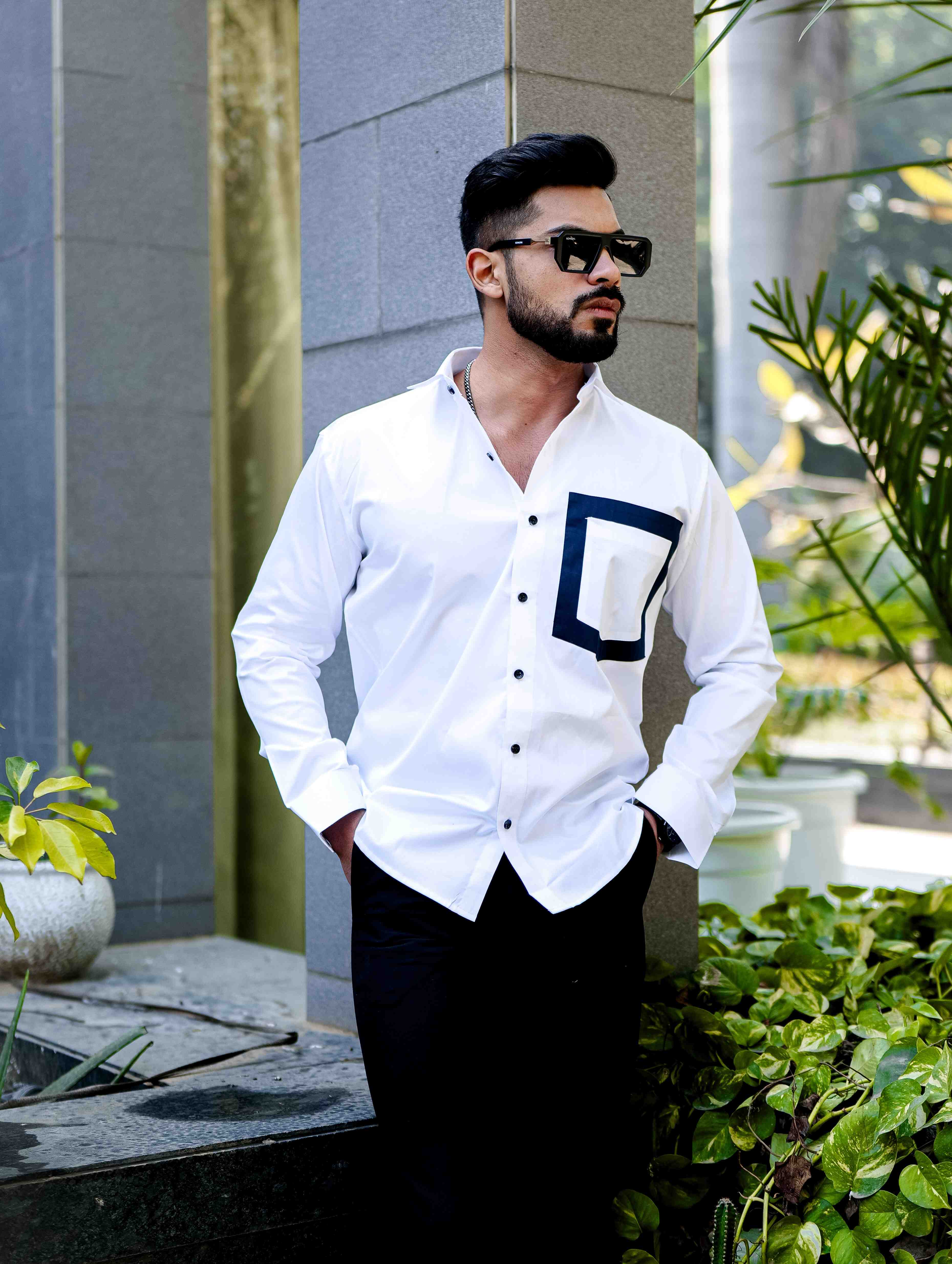 White Satin Cotton Designer Shirt - Image 4
