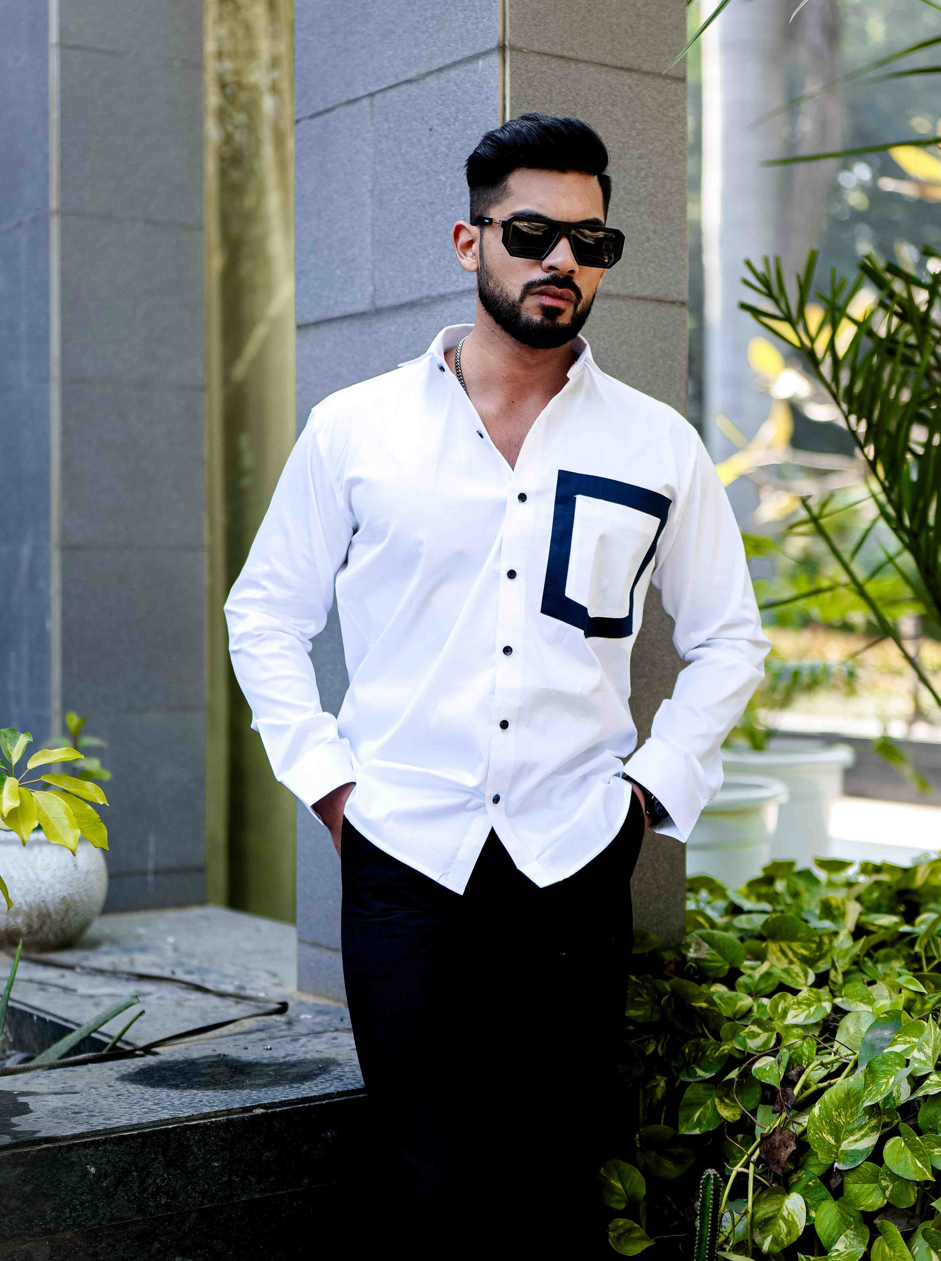 White Satin Cotton Designer Shirt - Image 5