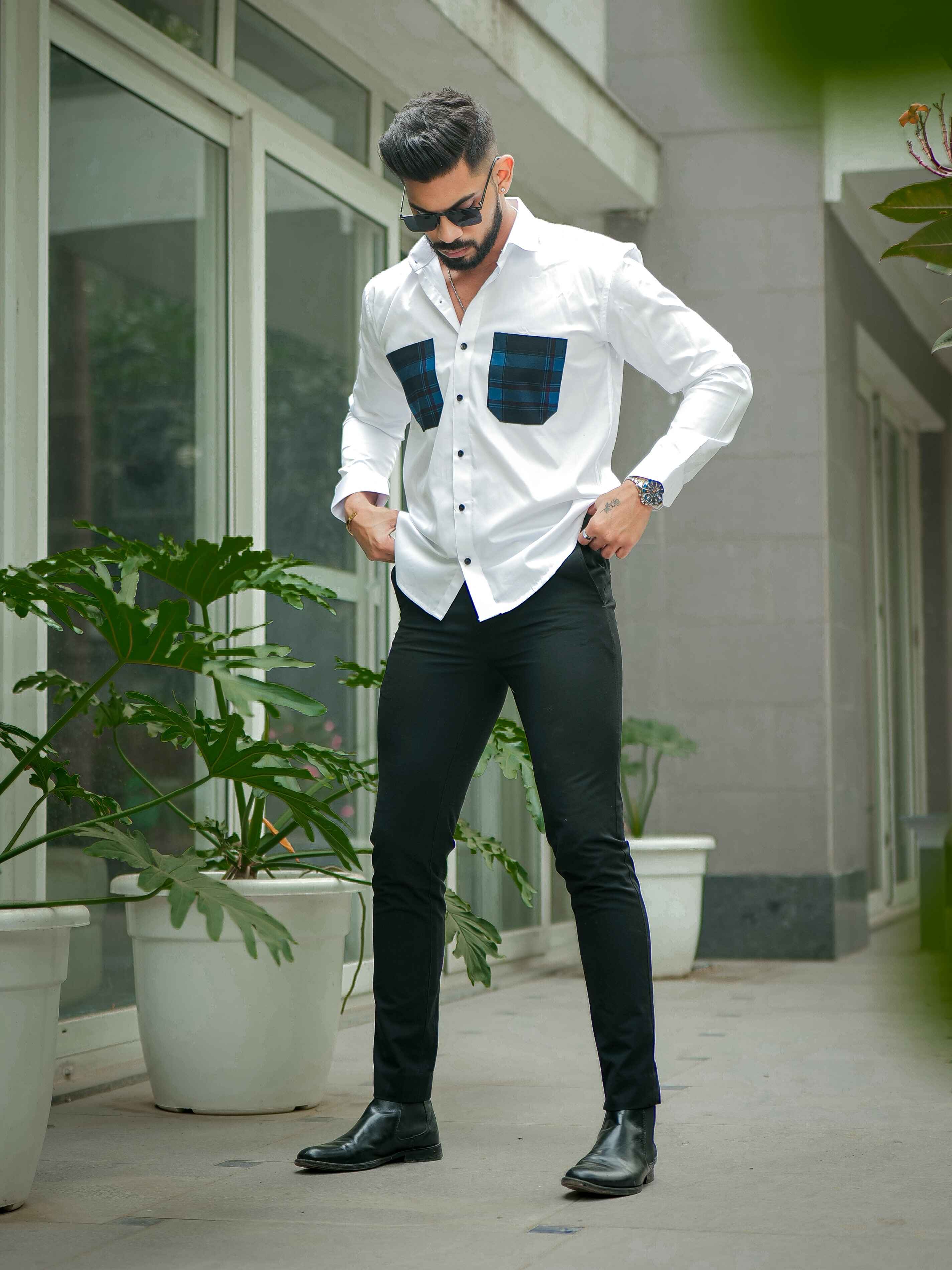 White Satin Cotton Designer Shirt - Image 4