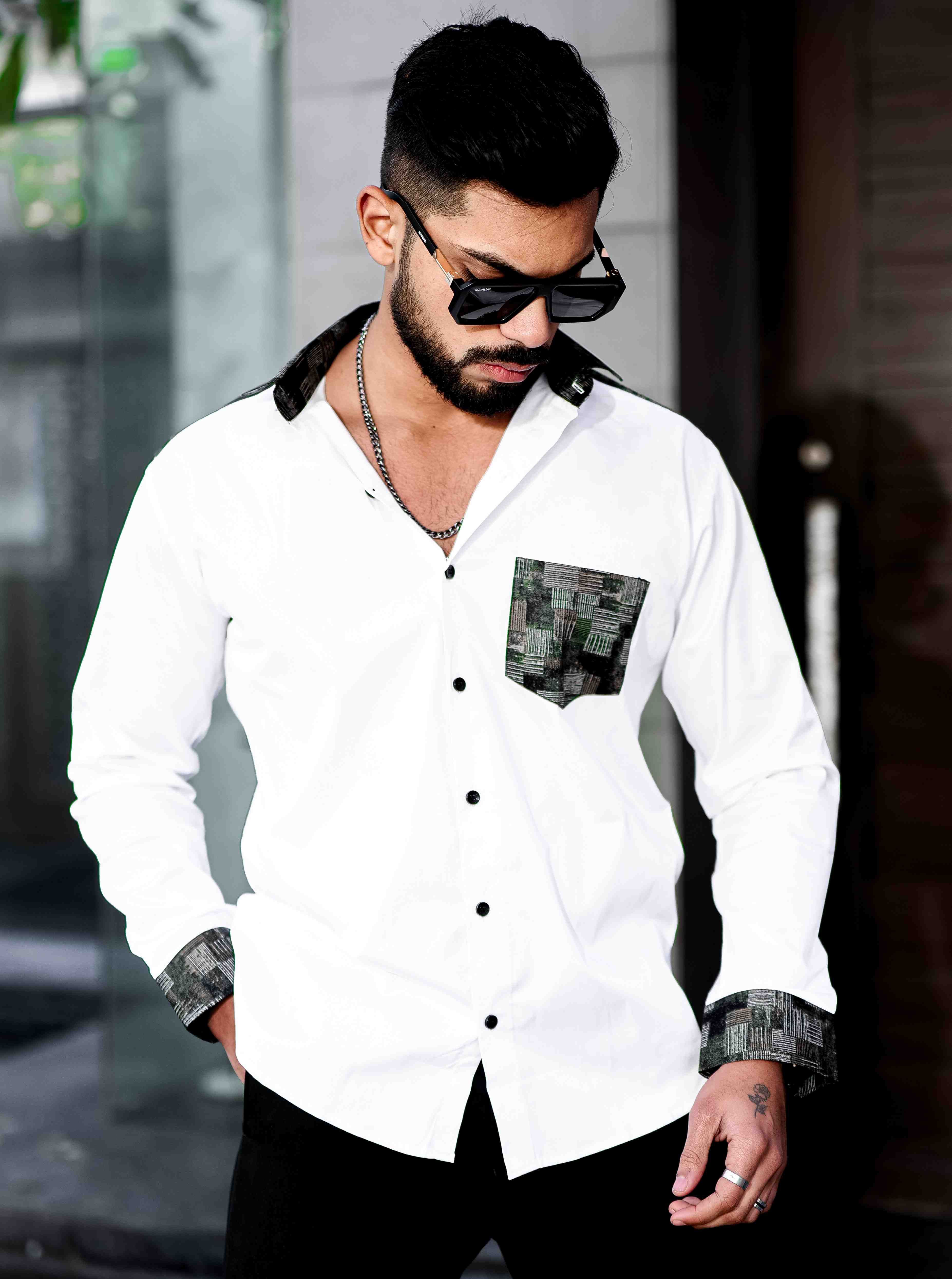 White Satin Cotton Designer Shirt - Image 10