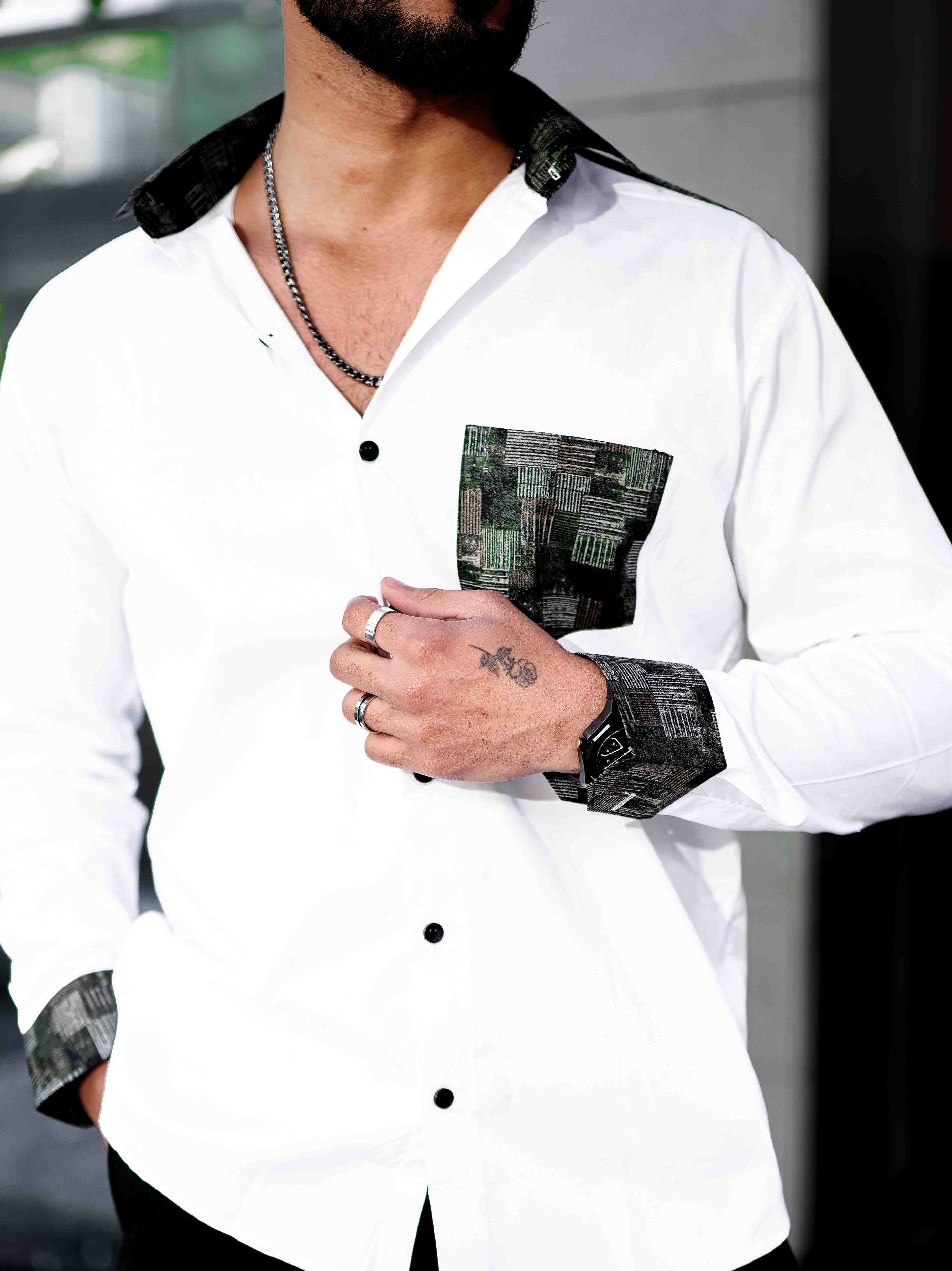 White Satin Cotton Designer Shirt - Image 2