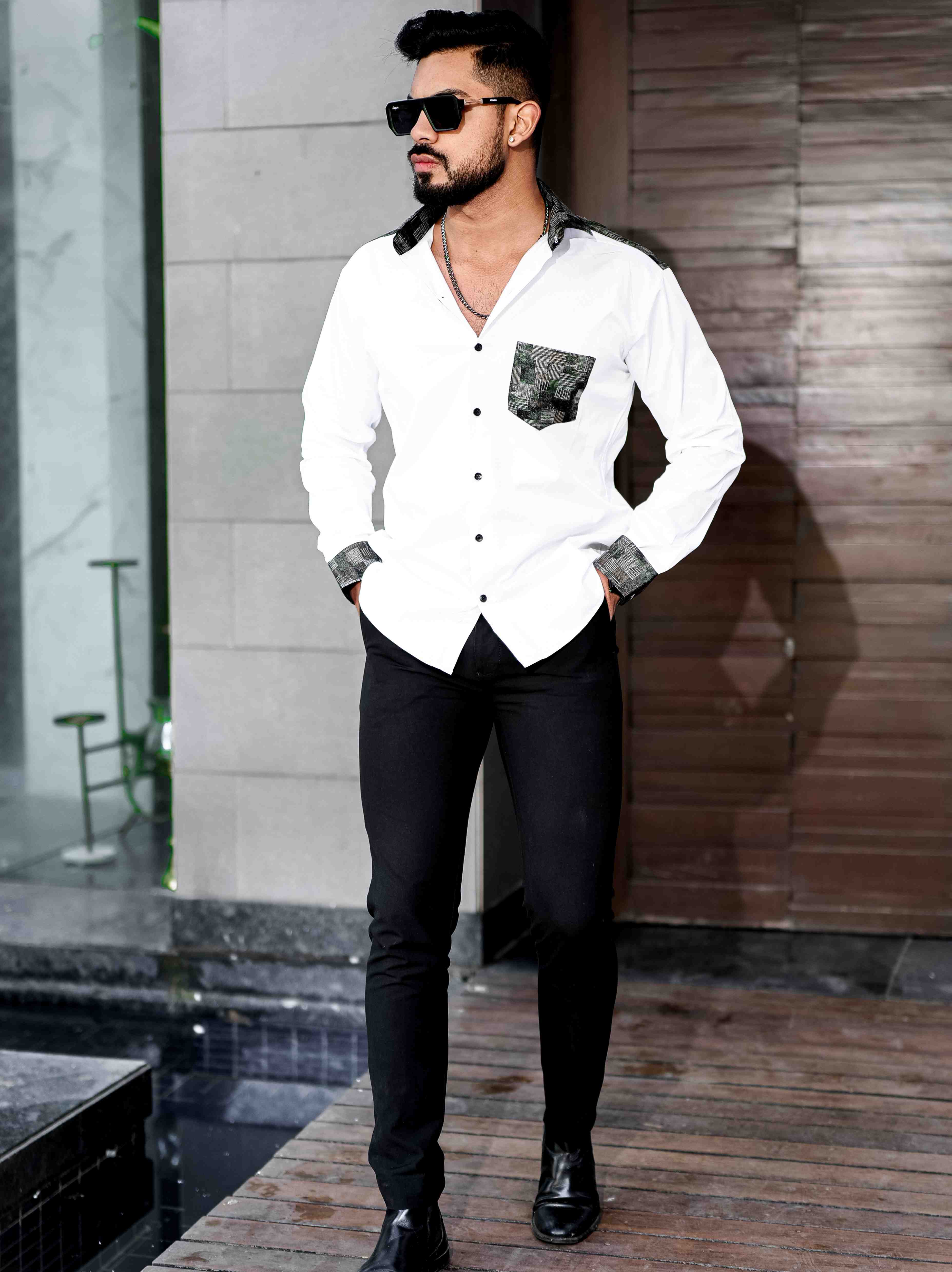 White Satin Cotton Designer Shirt - Image 5