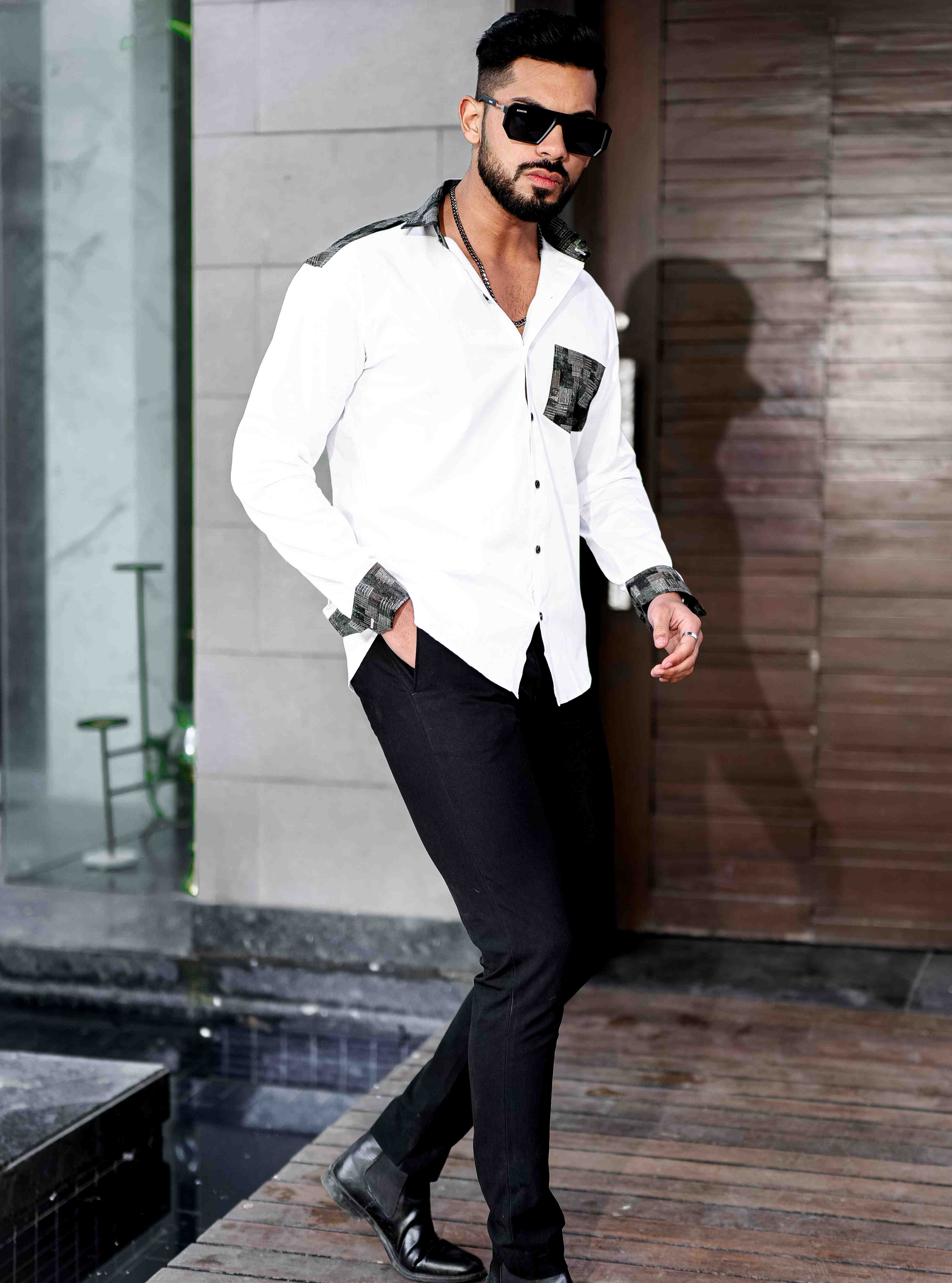 White Satin Cotton Designer Shirt - Image 6