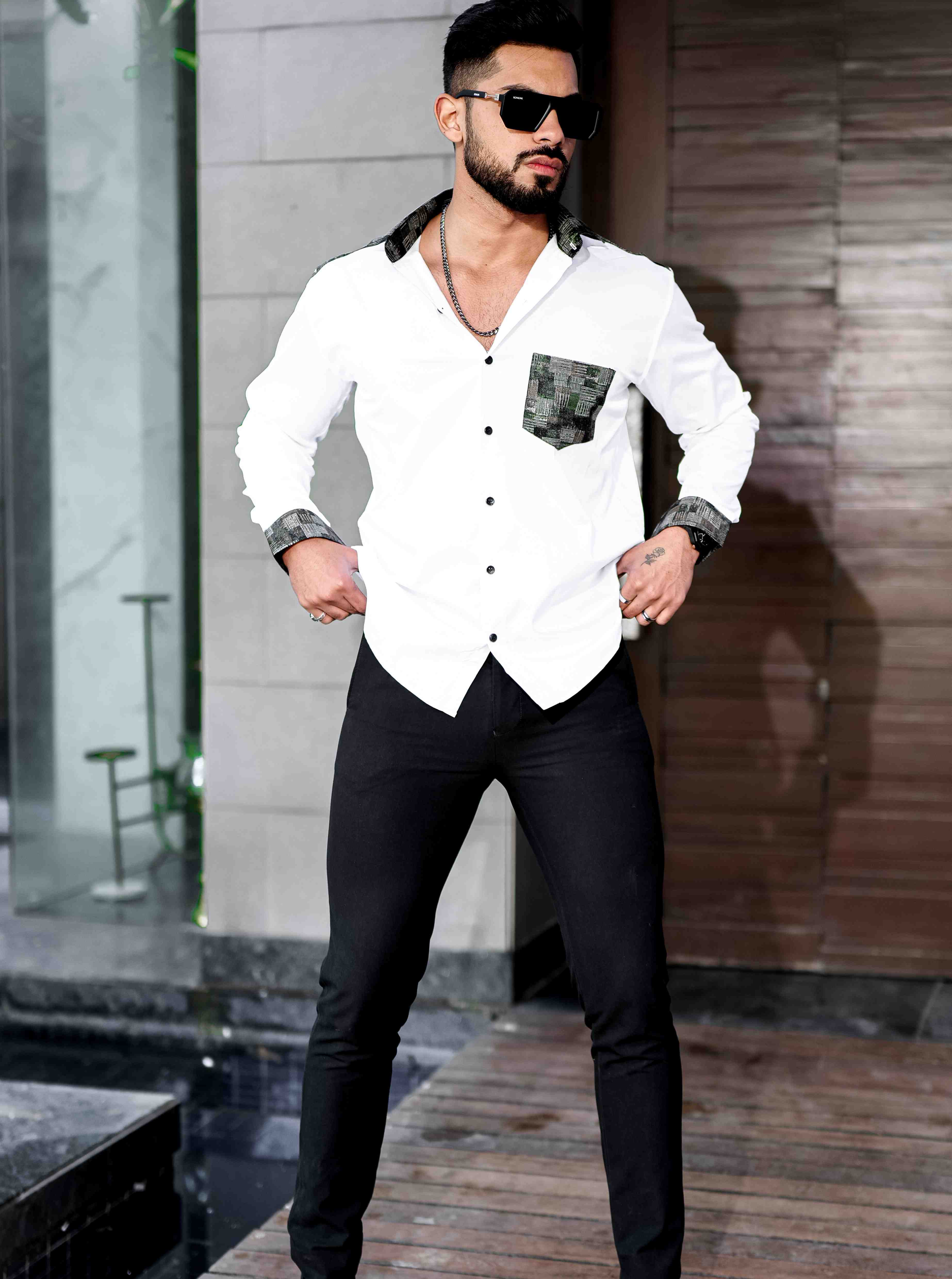 White Satin Cotton Designer Shirt - Image 7