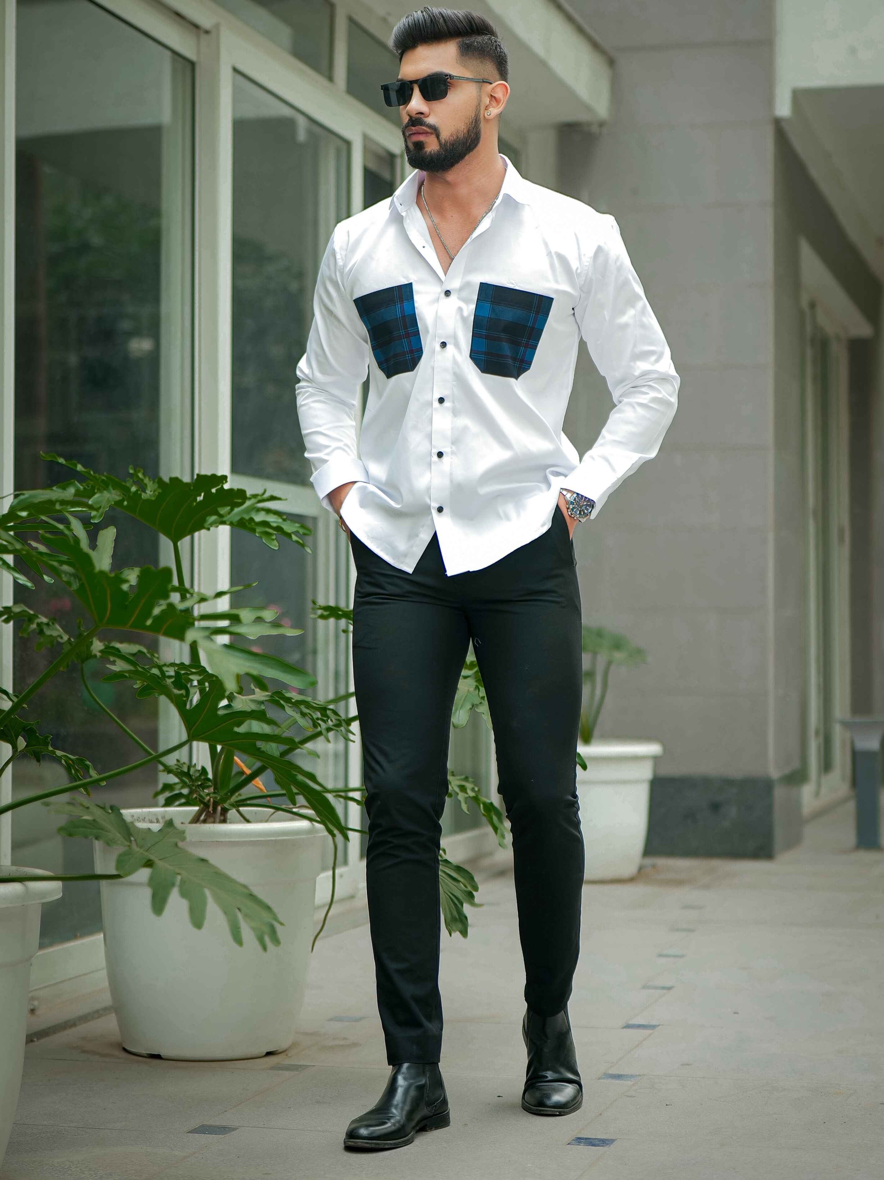 White Satin Cotton Designer Shirt - Image 5