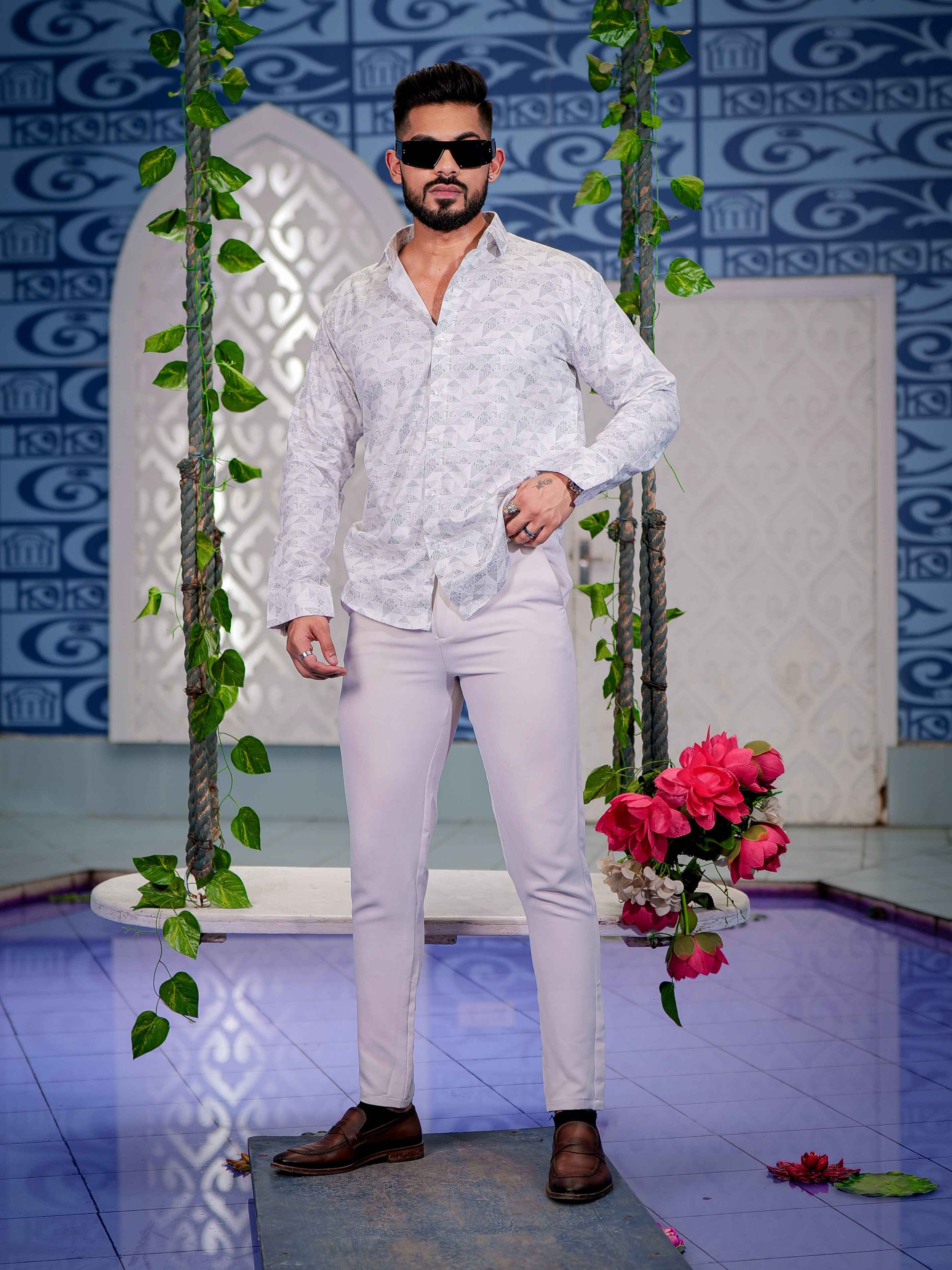 White Satin Print Premium Shirt - Image 4